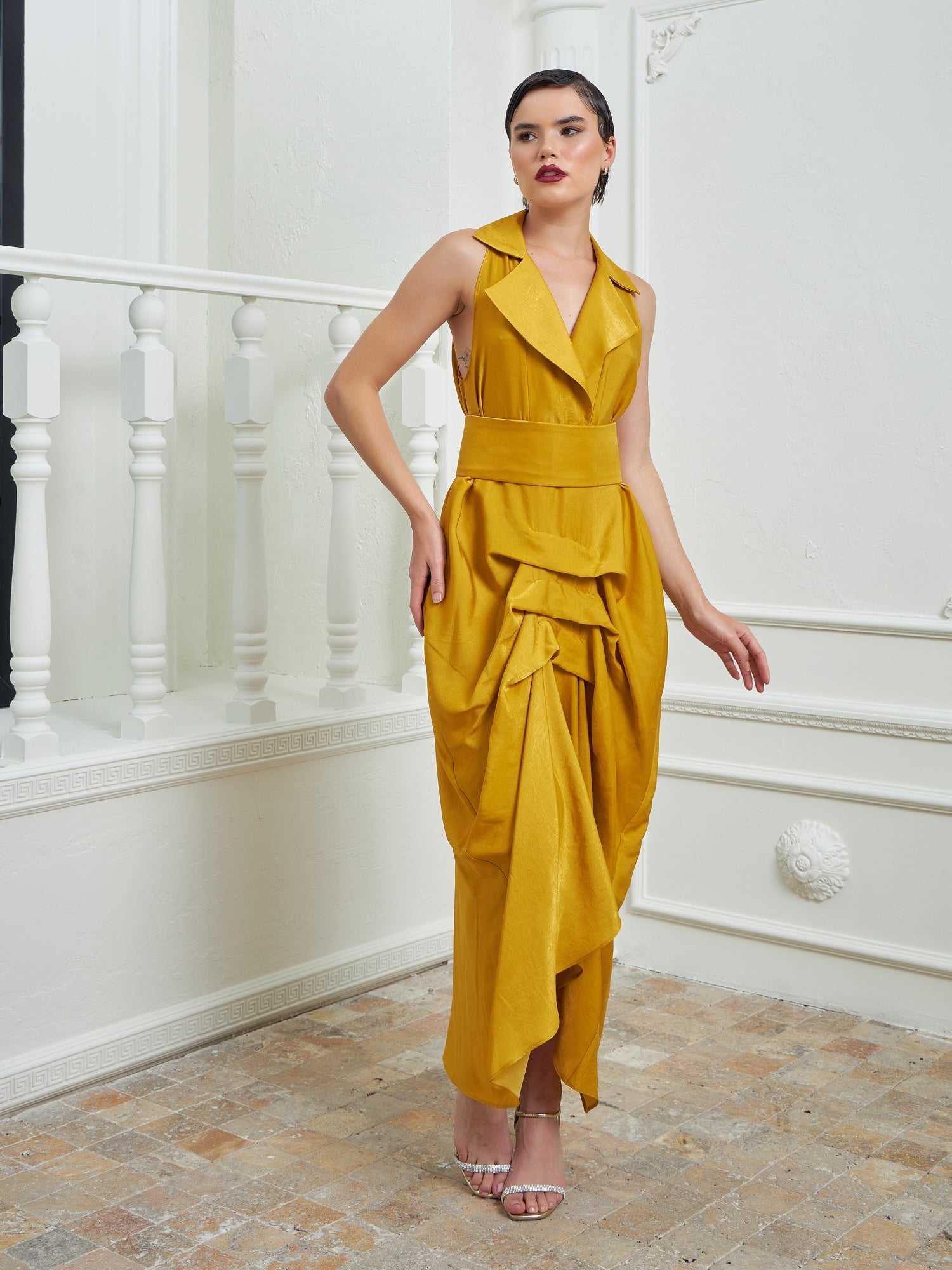 The Tuxedo Dress - Mustard | LUMINA ELIGMA | Wolf & Badger