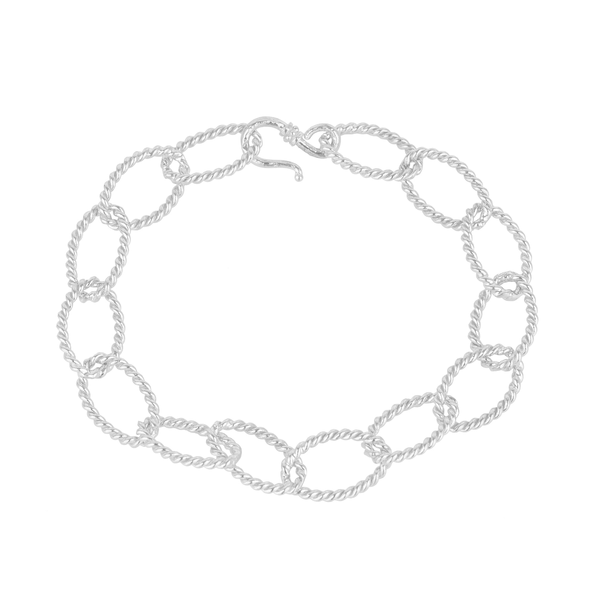 Mejoma Women's Twisted Elliptical Hoops Silver Bracelet In Silver