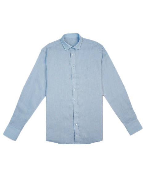 Eight X Men's 100% Linen Button Long Sleeve Button Down Shirt - Light Blue In Blue