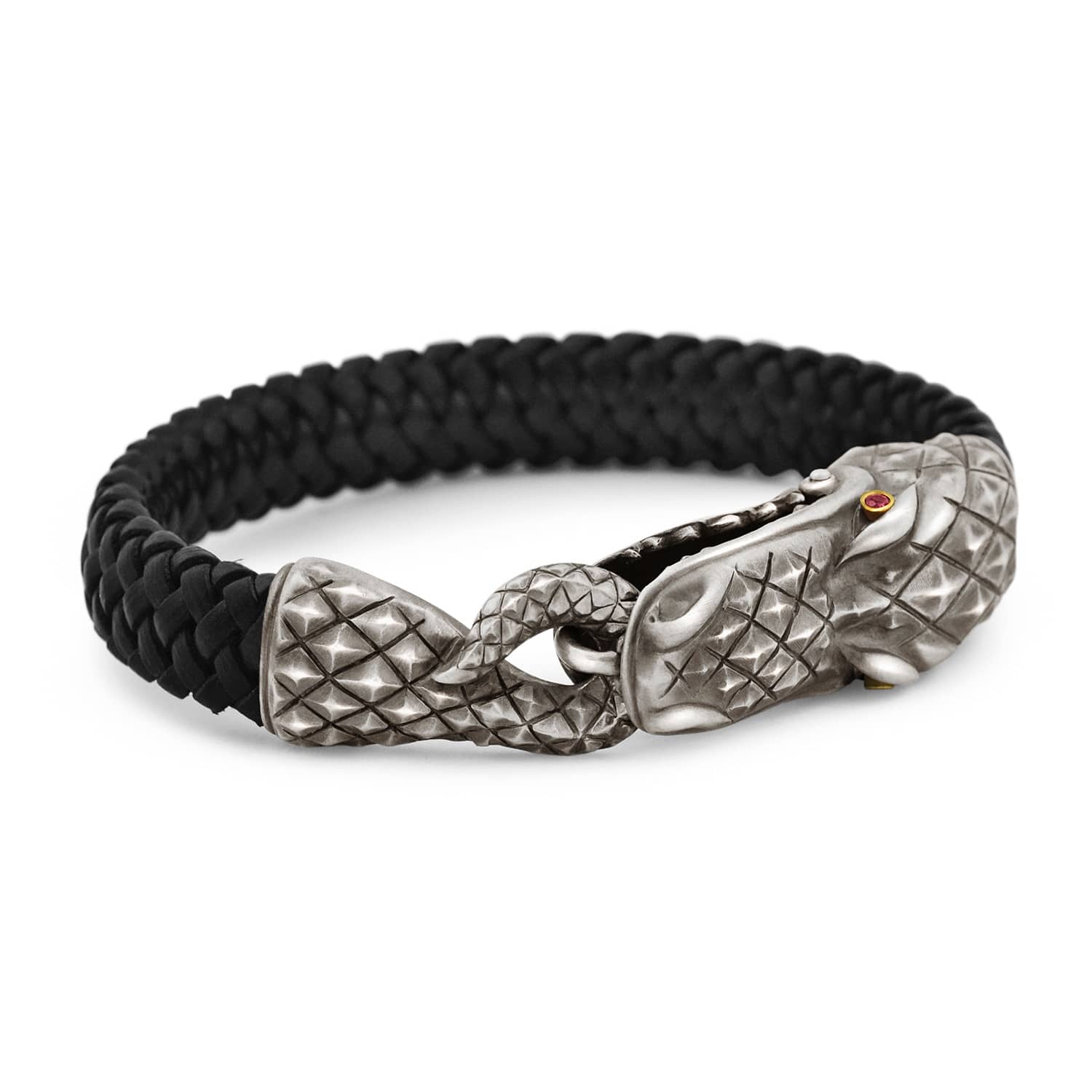 Alligator Clasp Bracelet in Silver 18KT Gold and Rubies | Snake