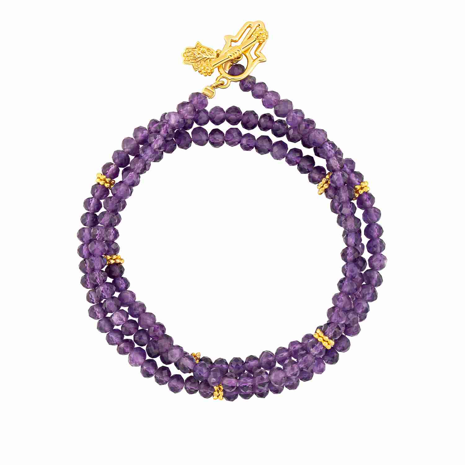 Karma And Luck Women's Purple / Gold Divine Balance - Amethyst Hamsa Wrap Bracelet In Purple