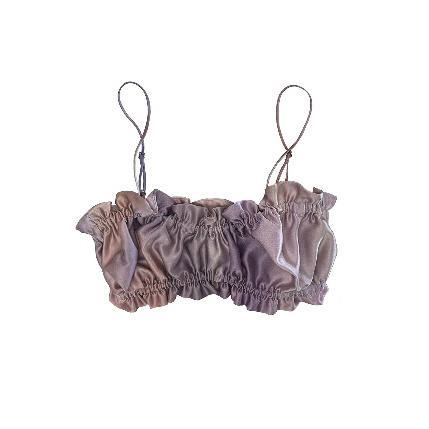 Crease Women's Pink / Purple Silk Scalloped Bandeau Bra - Candy Cloud Print