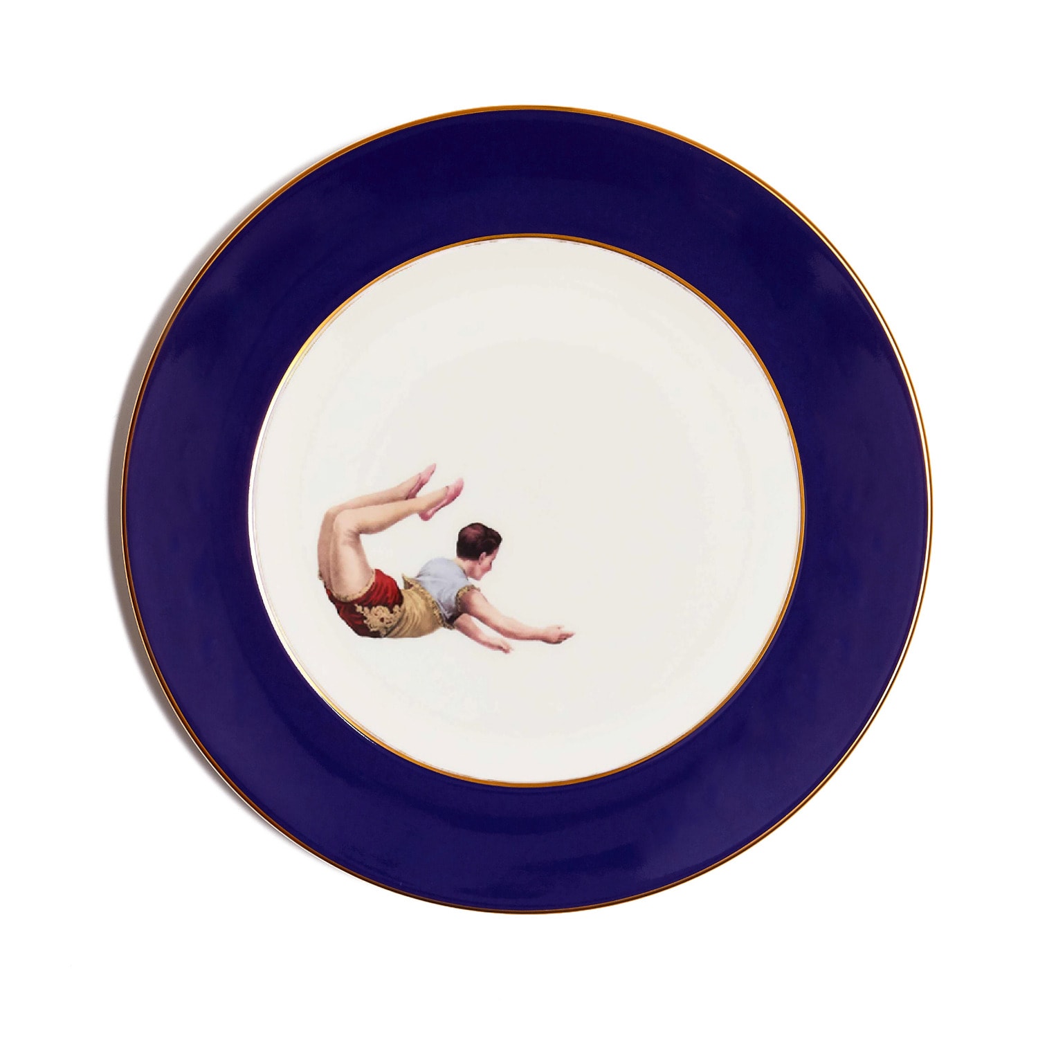 Gold / Blue / White Trapeze Boy Cobalt Blue Dinner Plate Melody Rose London