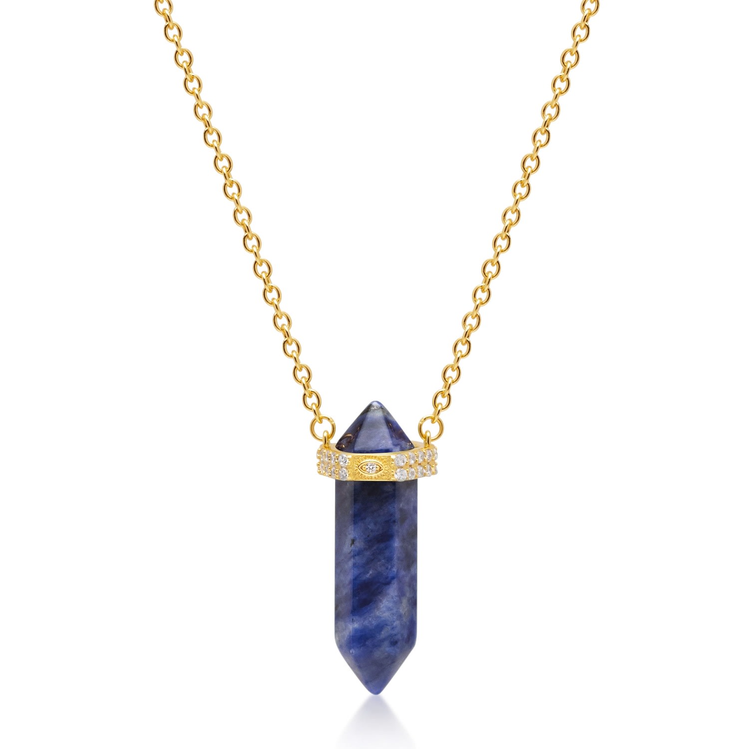 Women’s Blue / Gold Dumortierite Crystal Necklace With Engraved Evil Eye Detail Nialaya