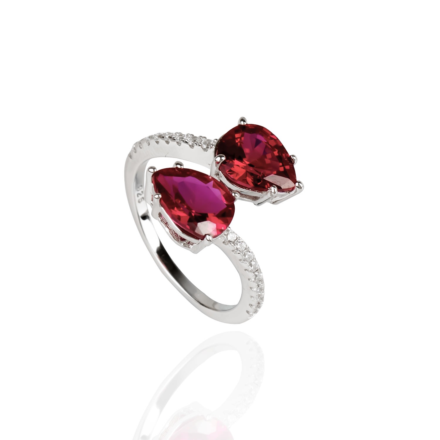 Ep Designs Women's Silver Ruby Drop Cut Ring In Silver