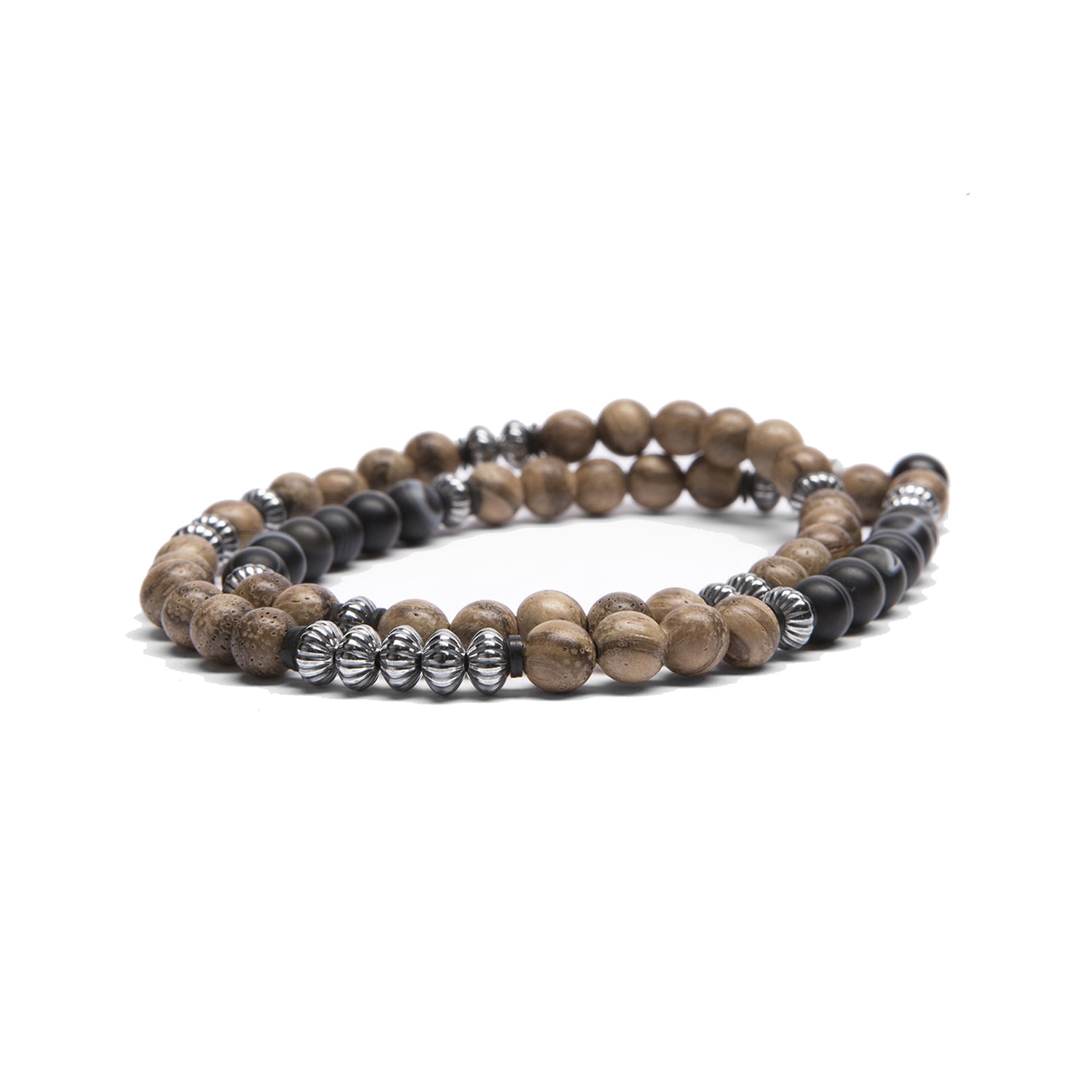 Shop Kenton Michael Men's Sandalwood, Sterling Silver, Black Agate Bracelet