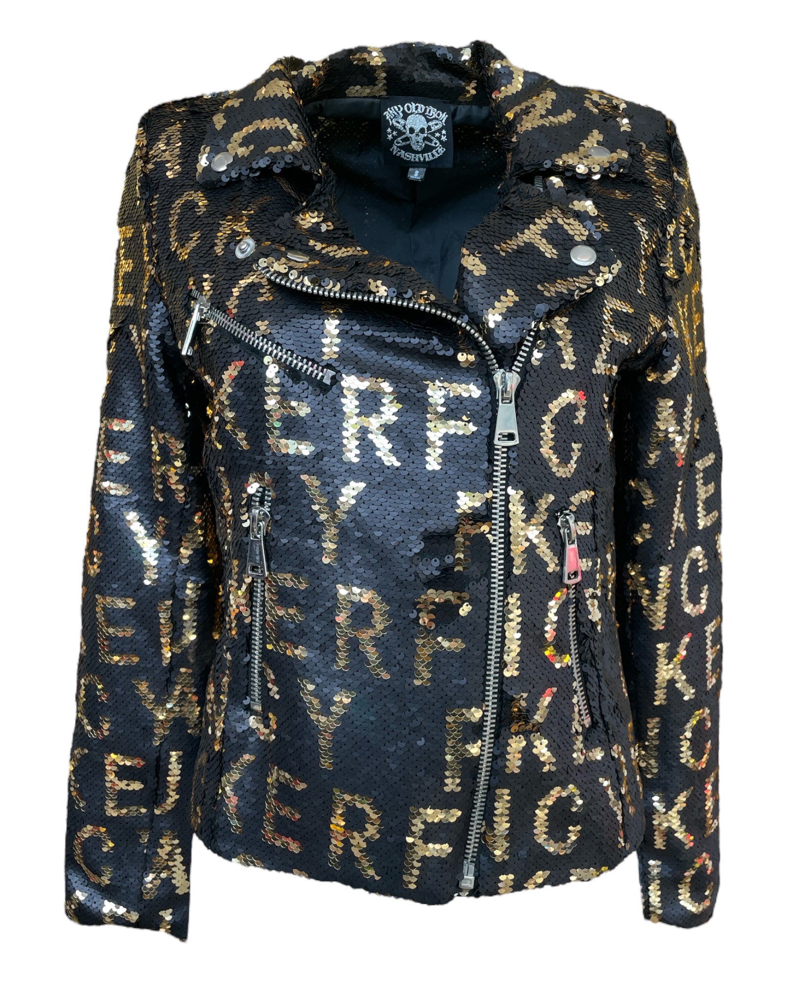 Women’s Gold / Black Any Old Iron Sequin Fancy Fucker Moto Jacket M