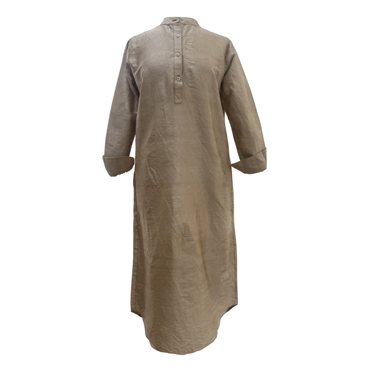 Women's Neutrals Chinese Collar Sand Silk Dupion Shirt Dress | Medium | Joshi