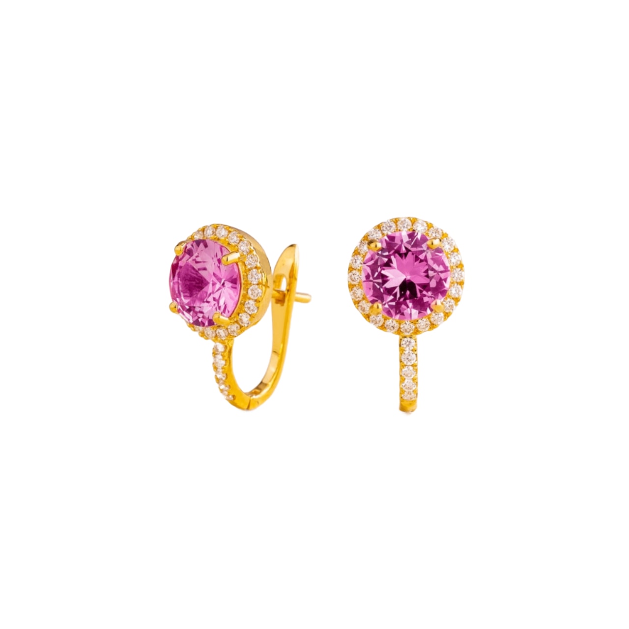 Juvetti Women's White / Pink / Gold Djerv Gold Earrings In Pink Sapphire & Diamond In Multi