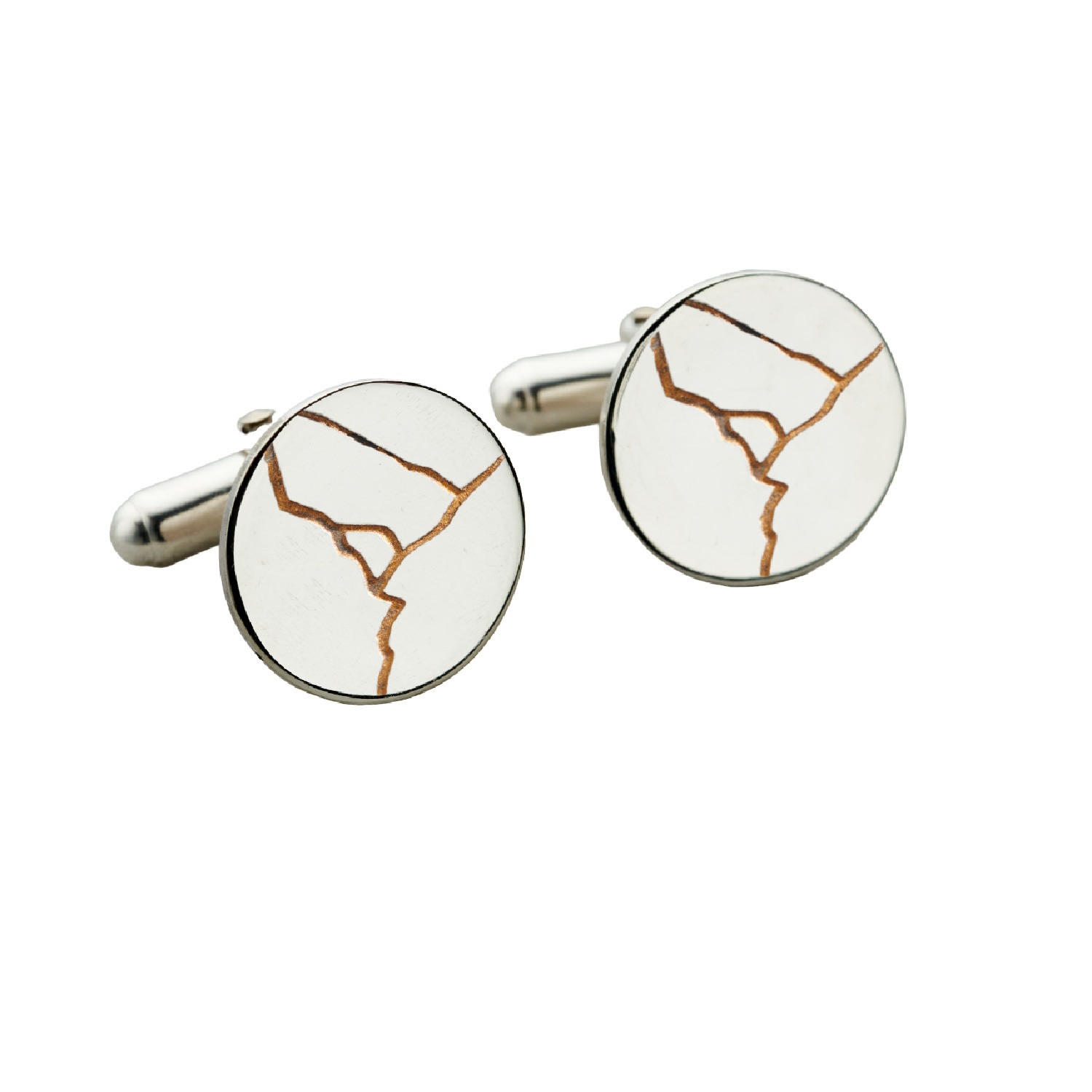 Posh Totty Designs Men's Silver Kintsugi Disc Cufflinks In Silver