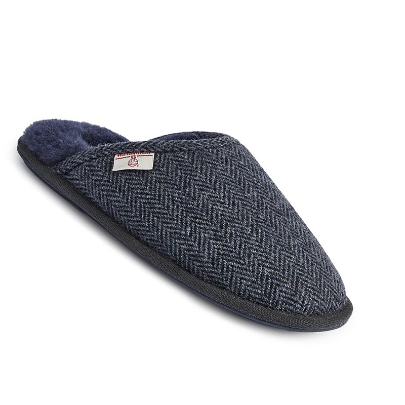 Bedroom Athletics Men's Blue / Black William - Harris Tweed Sheepskin Lined Mule - Navy Herringbone In Multi