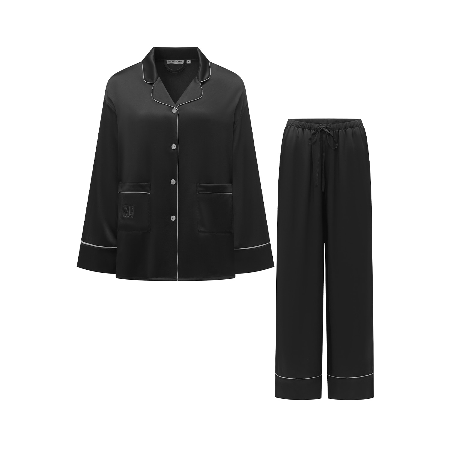 Not Just Pajama Women's Timeless Collection Silk Long Pajama Set - Black