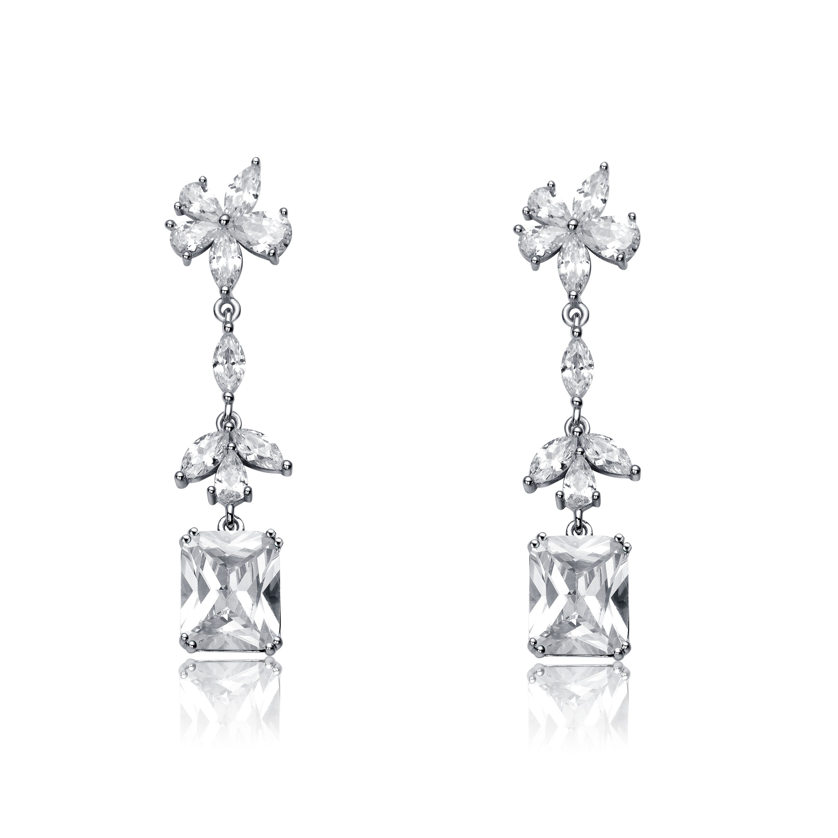 Genevive Jewelry Women's White / Silver Sterling Silver Cubic Zirconia Square Drop Earrings In Multi