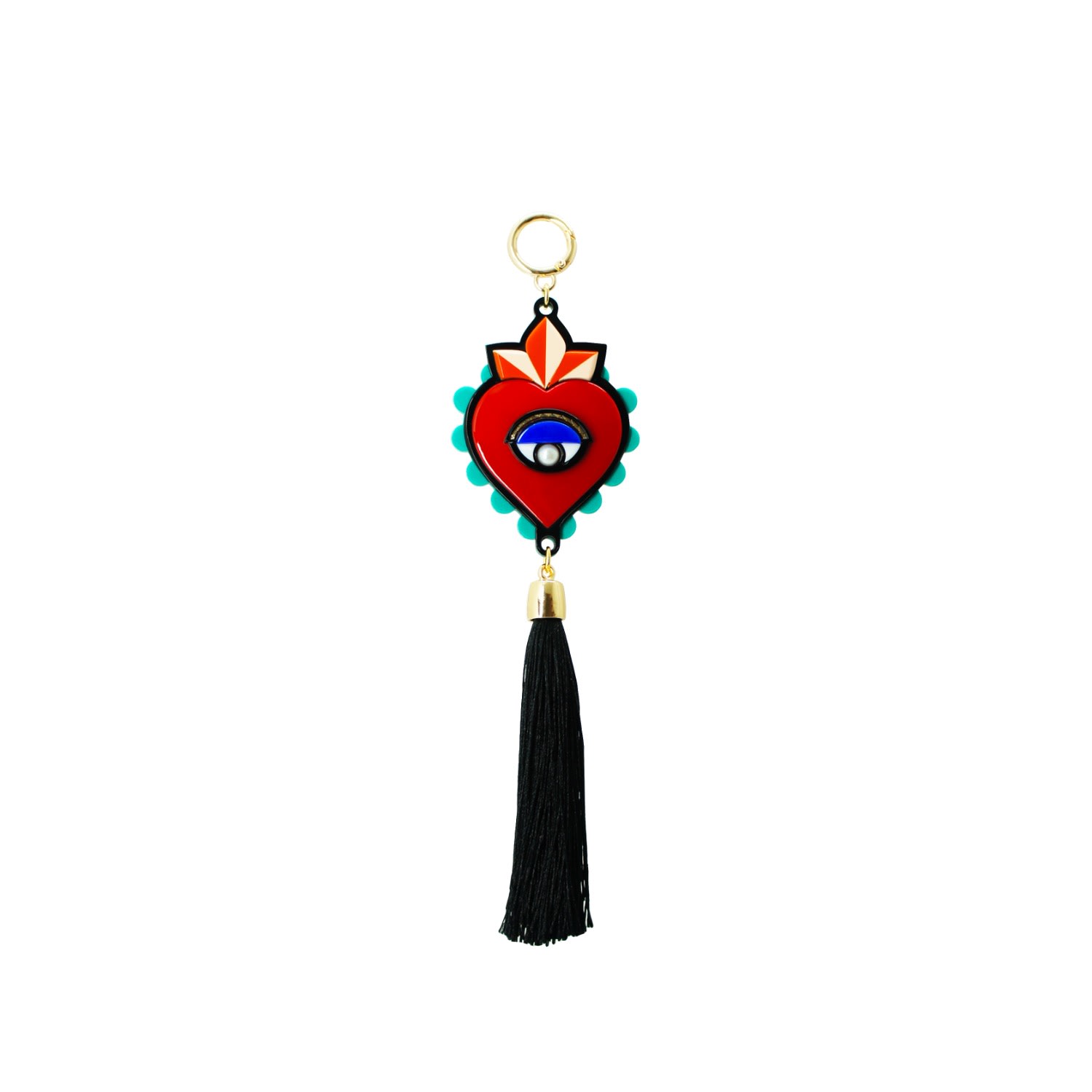 Women's Handmade Acrylic Keychain Heart Flame Red | Gissa Bicalho