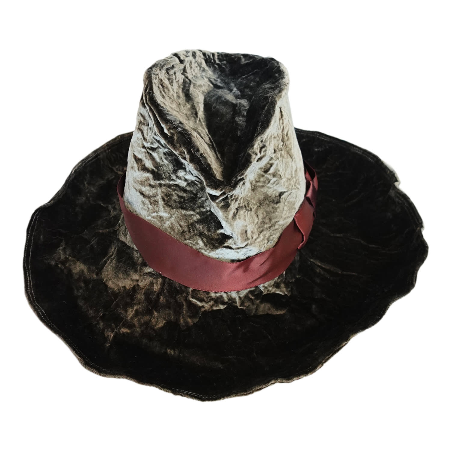 Women's Brown / Green Morphy Moldable Fedora In Deep Olive Velvet With Vintage Ribbon | 57Cm | Romer Millinery