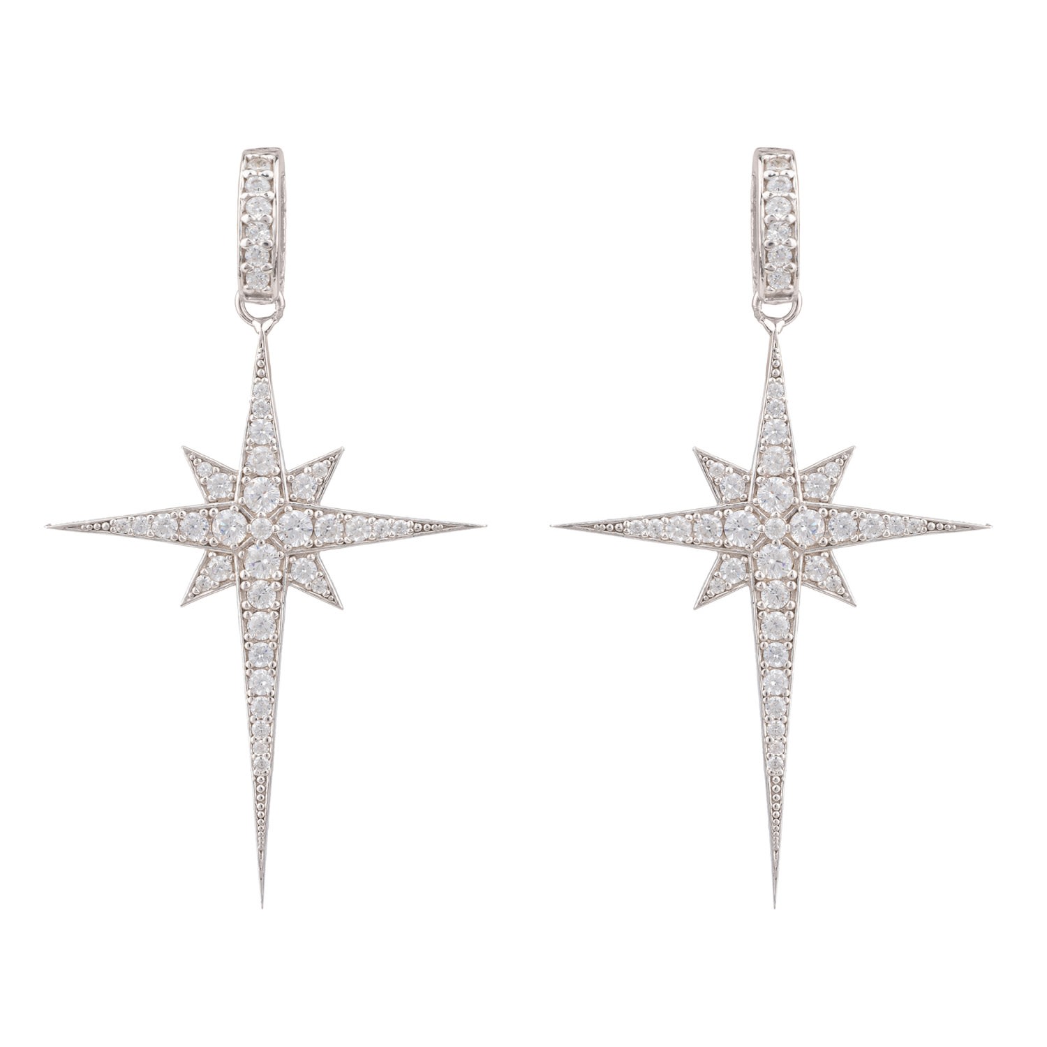 Women’s North Star Burst Large Drop Earrings Silver Latelita