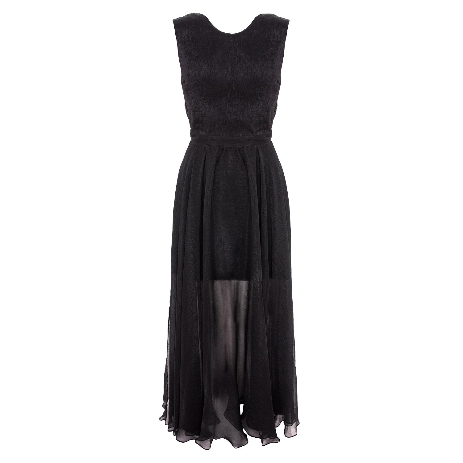 Monarh Women's Black Silk Dress With Open Back And Semi-transparent Skirt In Black