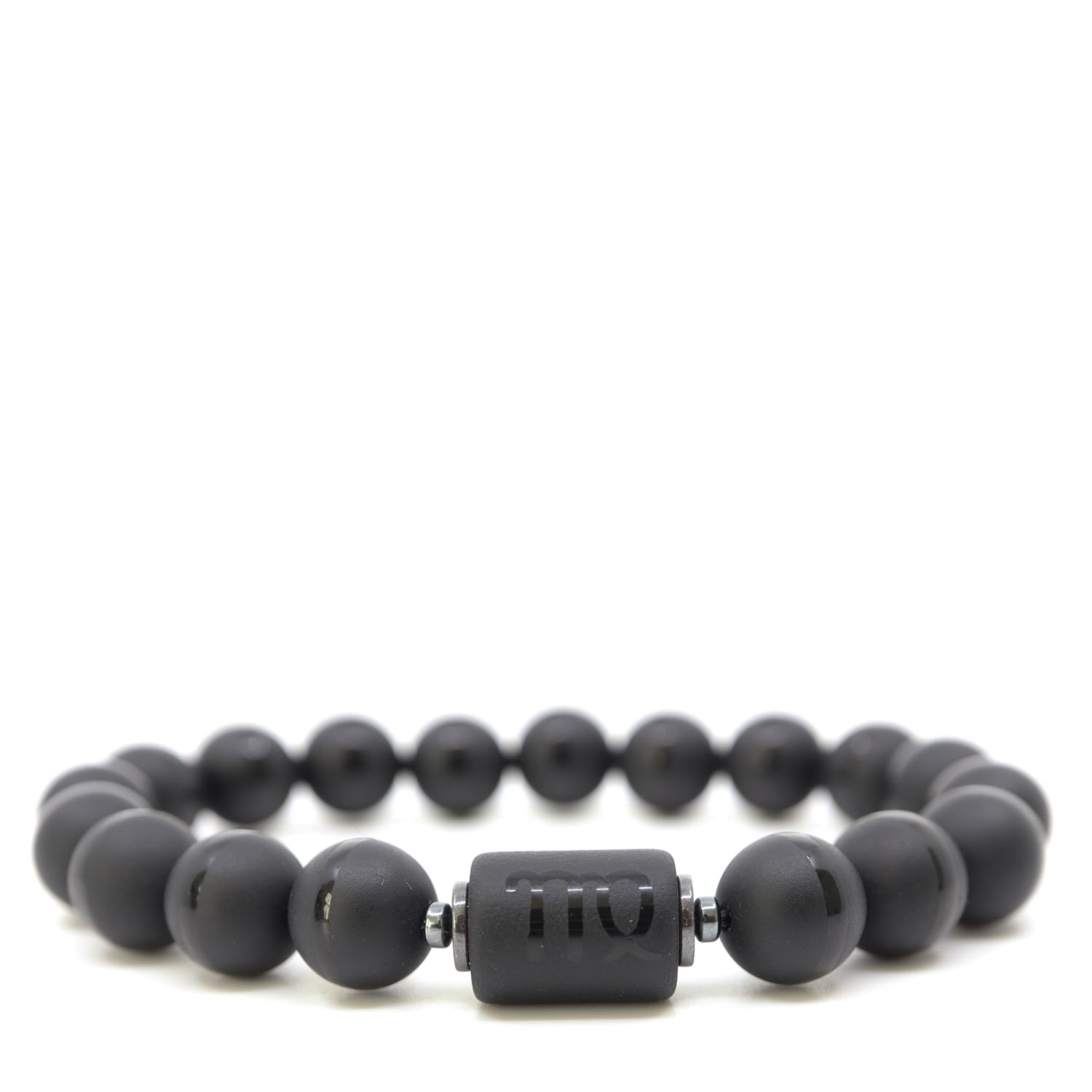 Shar Oke Men's Black / Silver Virgo Zodiac Matte Black Agate Bracelet In Multi