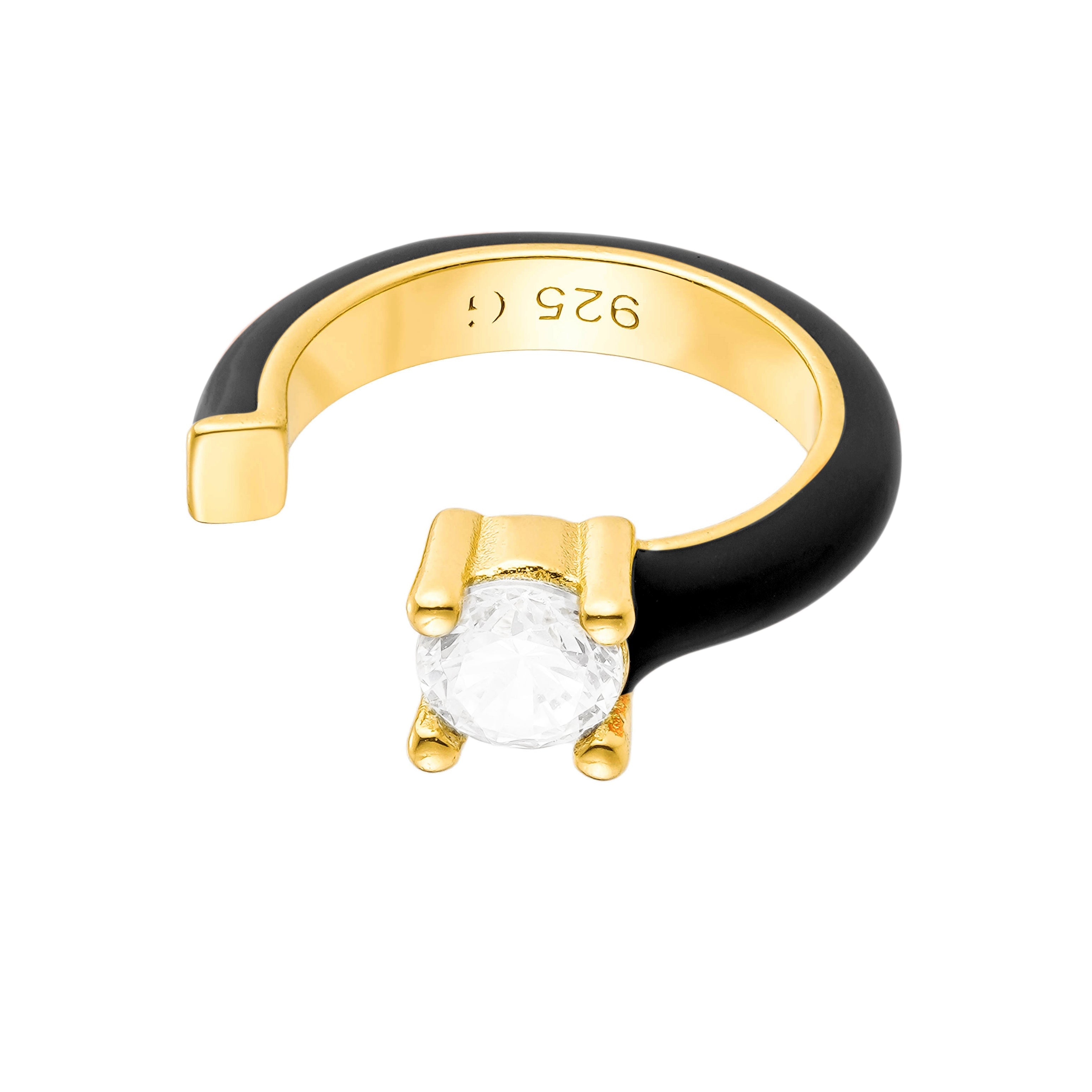 Gold Trip Women's Black / White / Gold Black Enamel Ear Cuff In Gold In Black