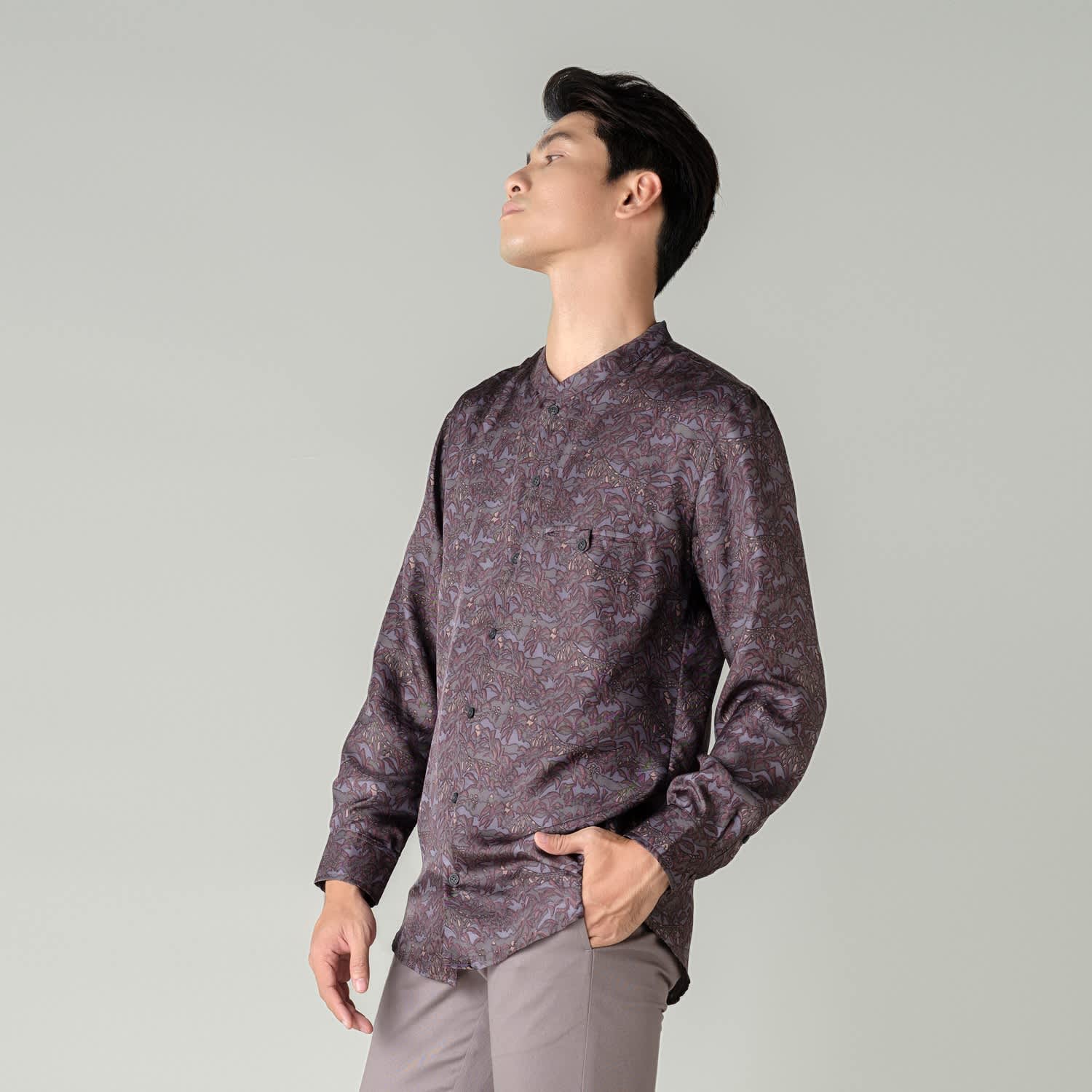 Men Silk Mao Shirt - Black Cai | Metiseko | Wolf & Badger