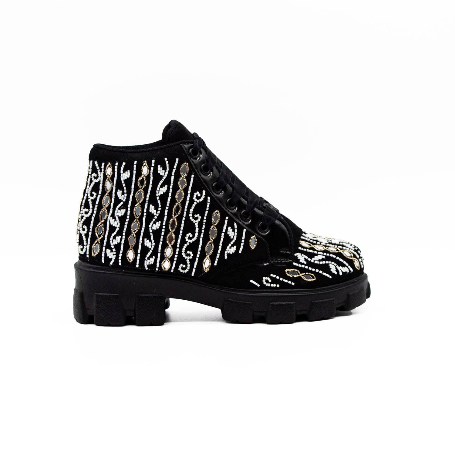 Rettrose Women's The Brooklyn Luxury Black Suede Handmade Embellished Boot In Black