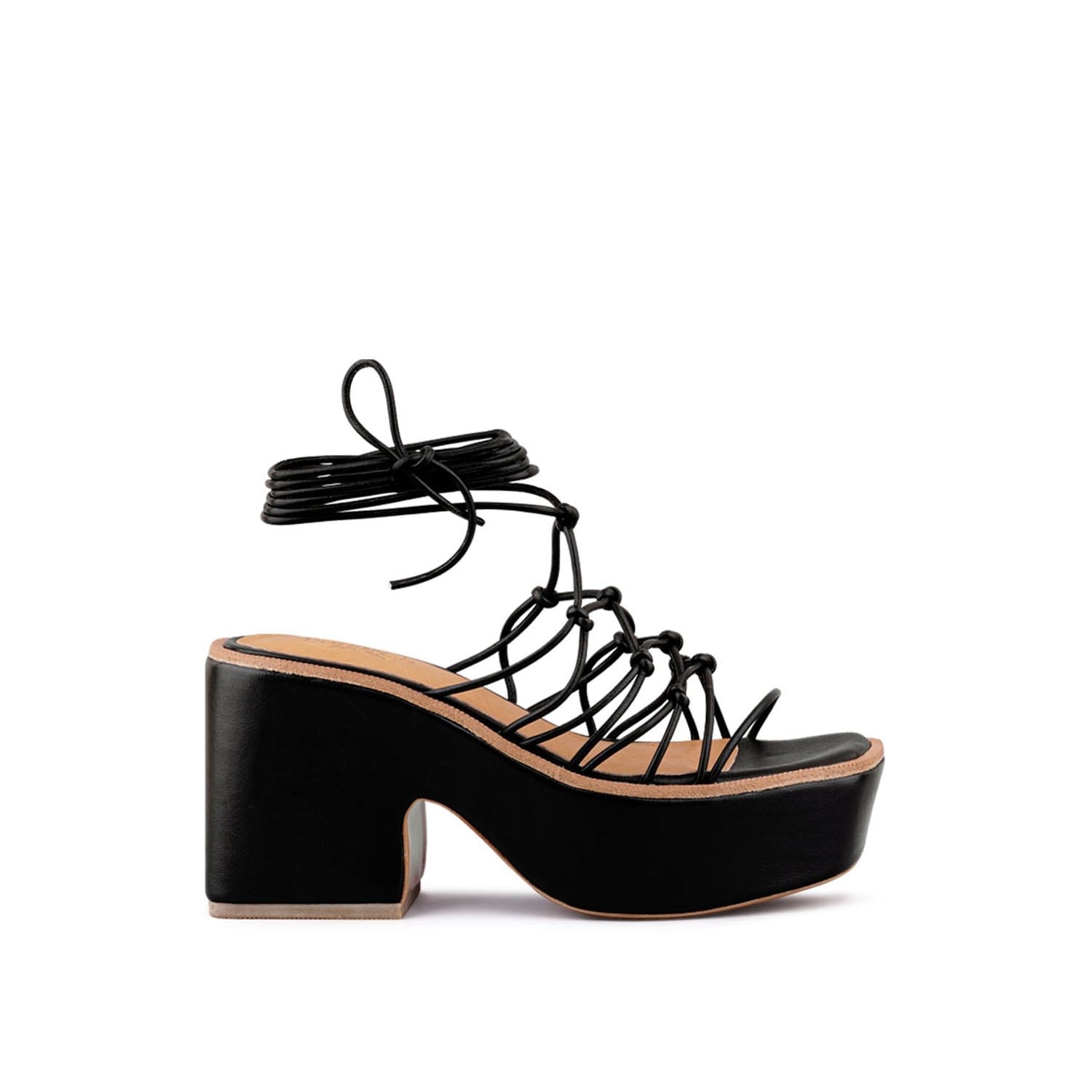 Rag & Co Women's Fawcett Black Tie Up Platform Heeled Sandals In Black By  In Animal Print