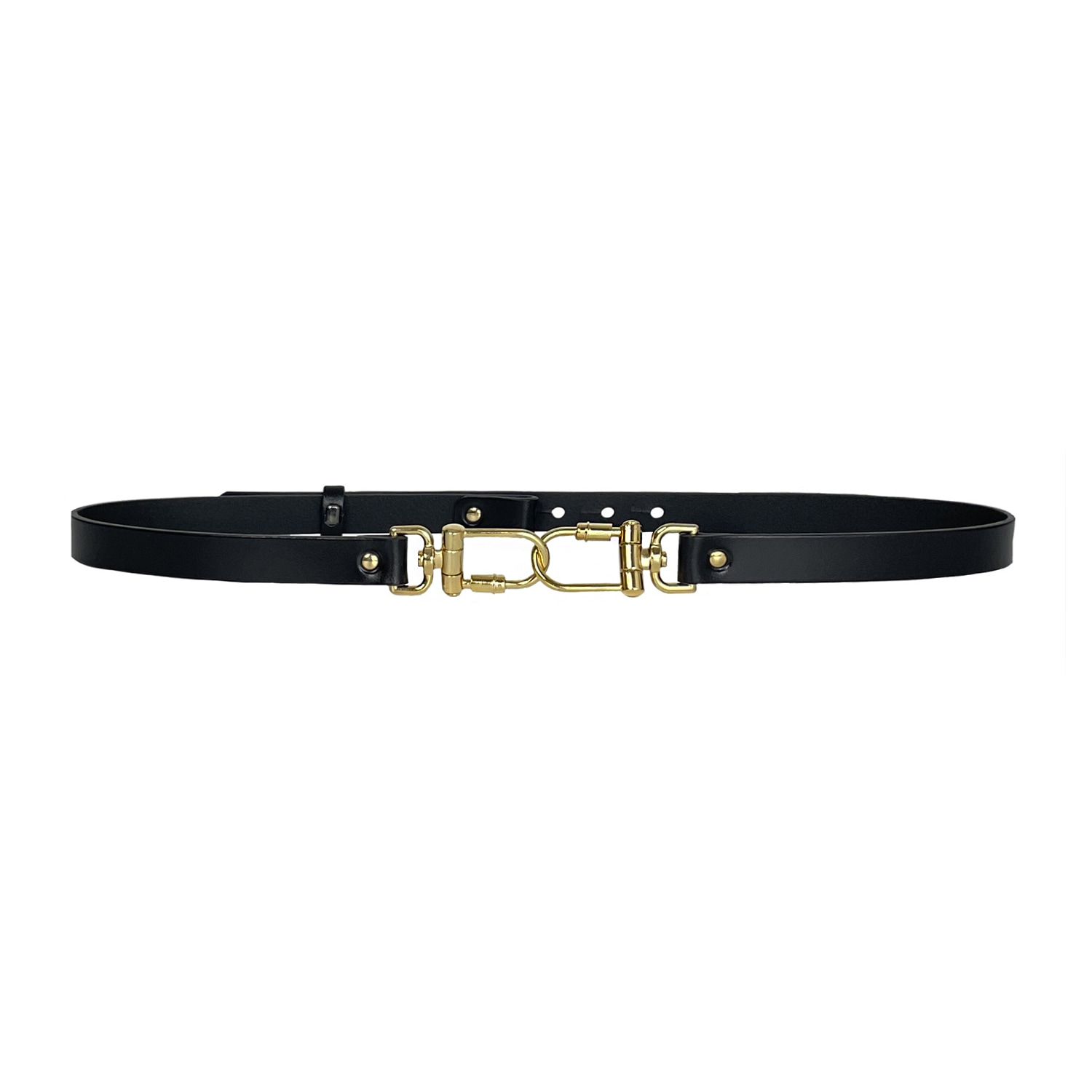 Haute Cuir Women's Carabiners Black Skinny Leather Belt In Black