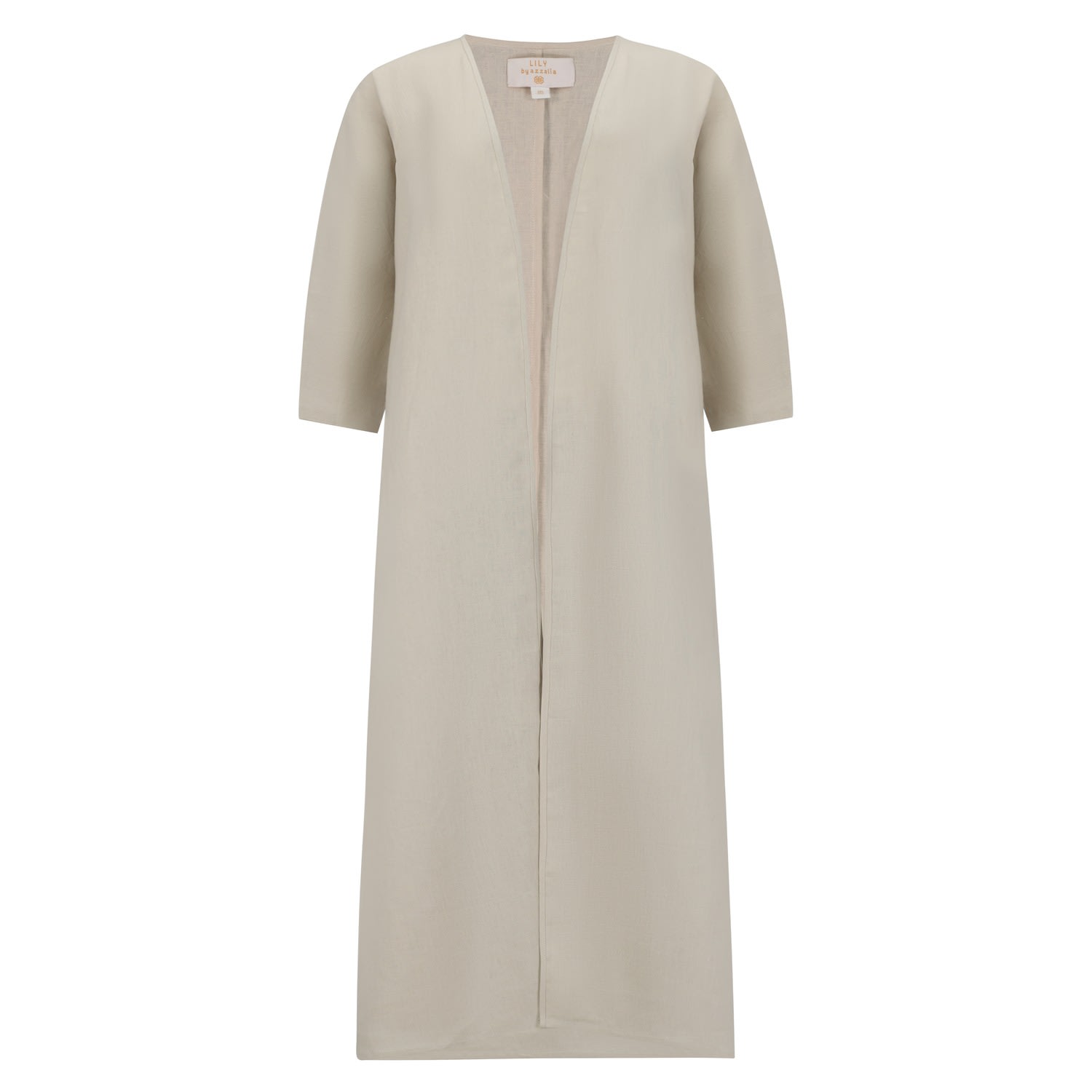 Azzalia Women's Pure Linen Abaya With Jumbo Stitches On Back In Turtle Dove Color