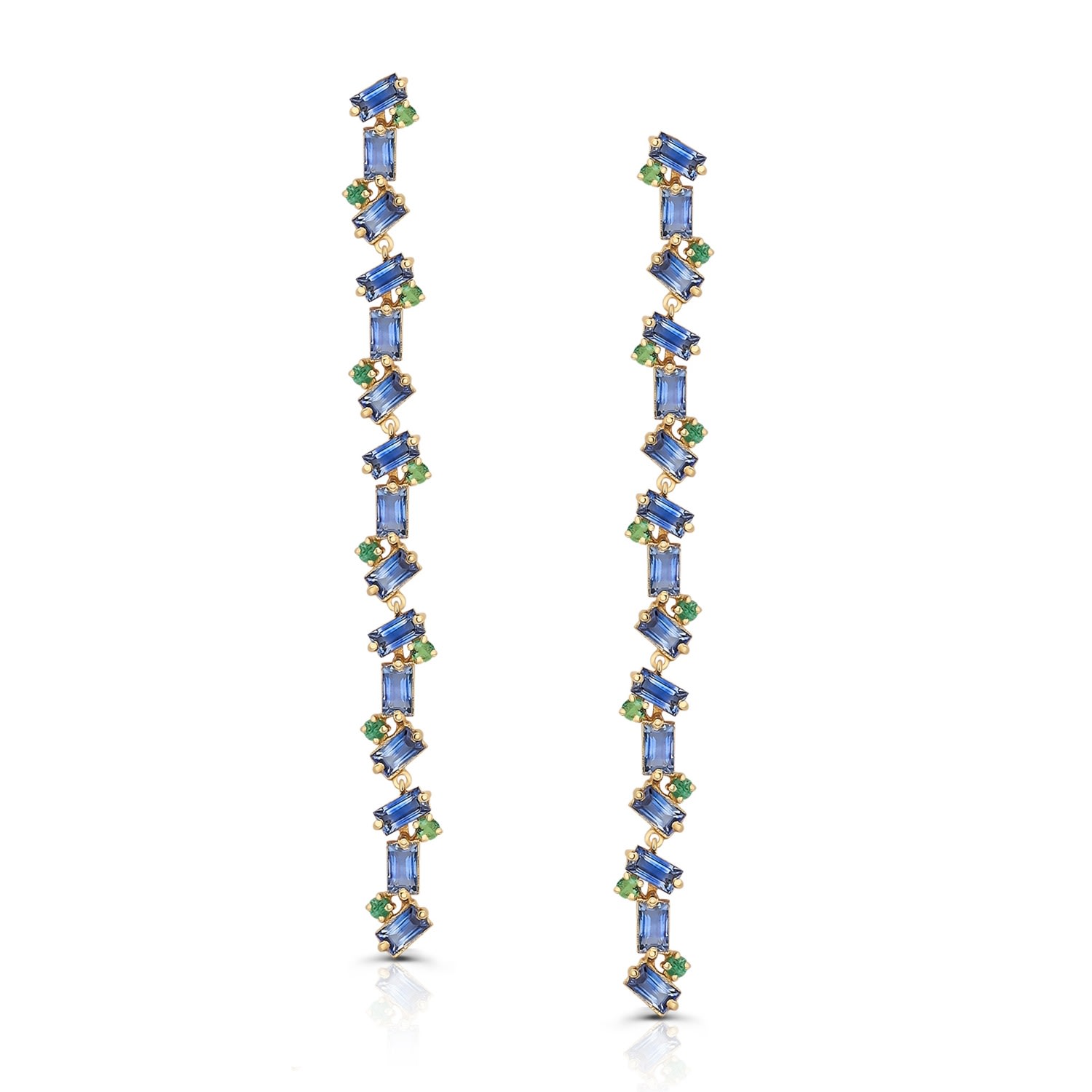 Women’s Blue Sapphire Baguette & Emerald Rounds Earring In 18K Yellow Gold Tresor Collection