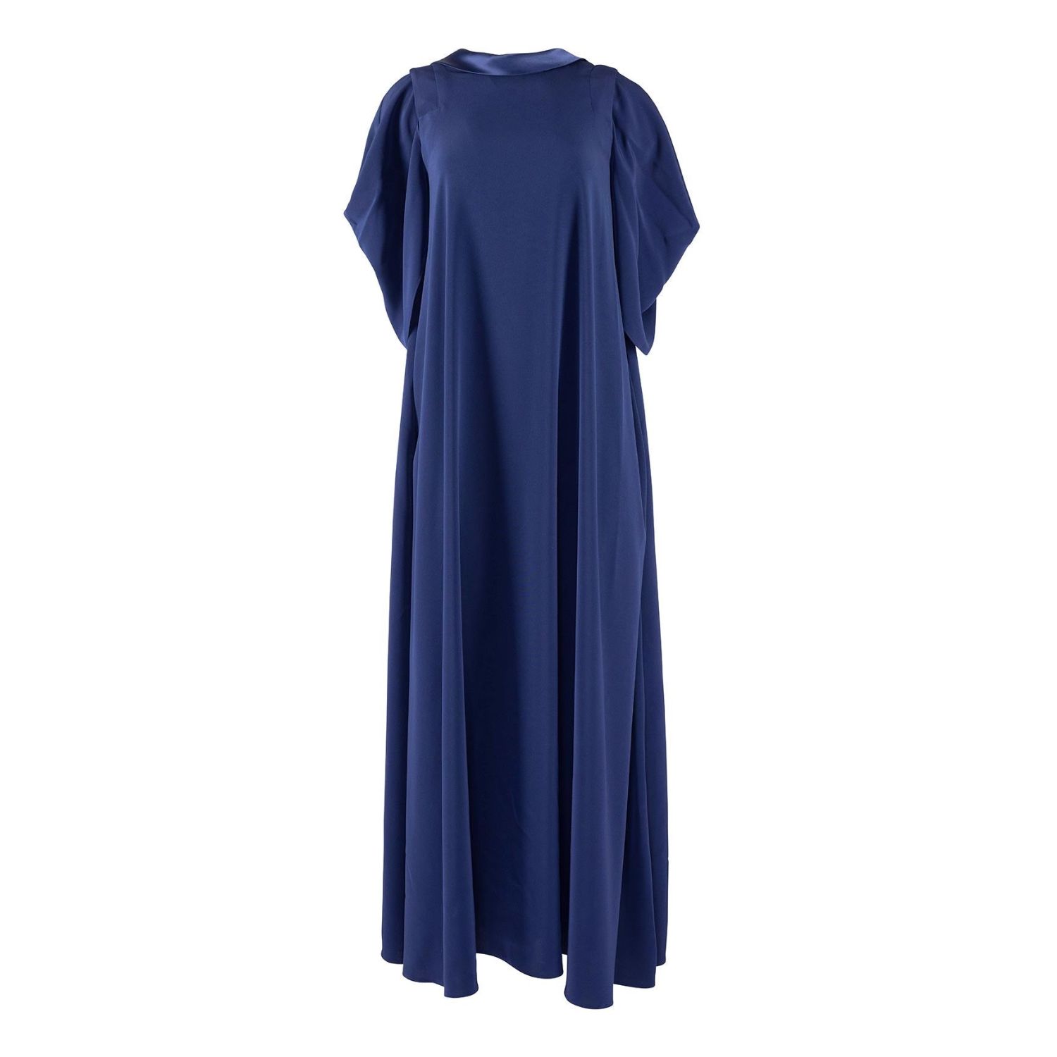 Women's Blue Navy Full Length Trapeze Dress With Detachable Sleeves | Small | Monessa Joan