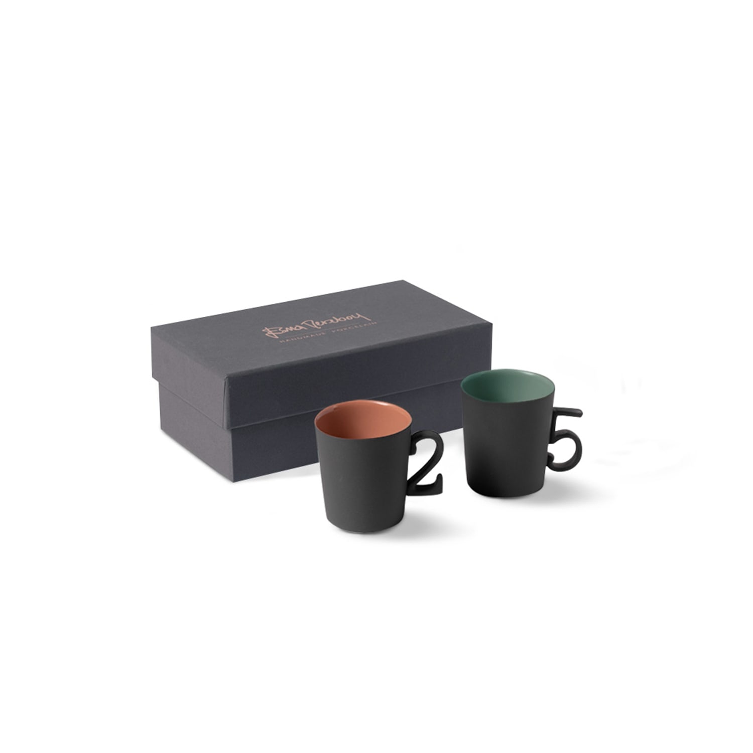 Green / Red Figures New Year Handle Espresso Cup Set Of Two Black Coral & Black Nile | Esma Dereboy