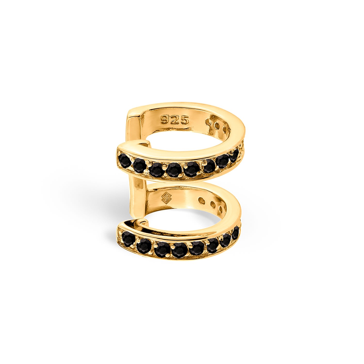 Sally Skoufis Women's Gold / Black Edge Duo Ear Cuff With Man Made Black Cz Diamond Stimulant In Sterling Silver & In Multi