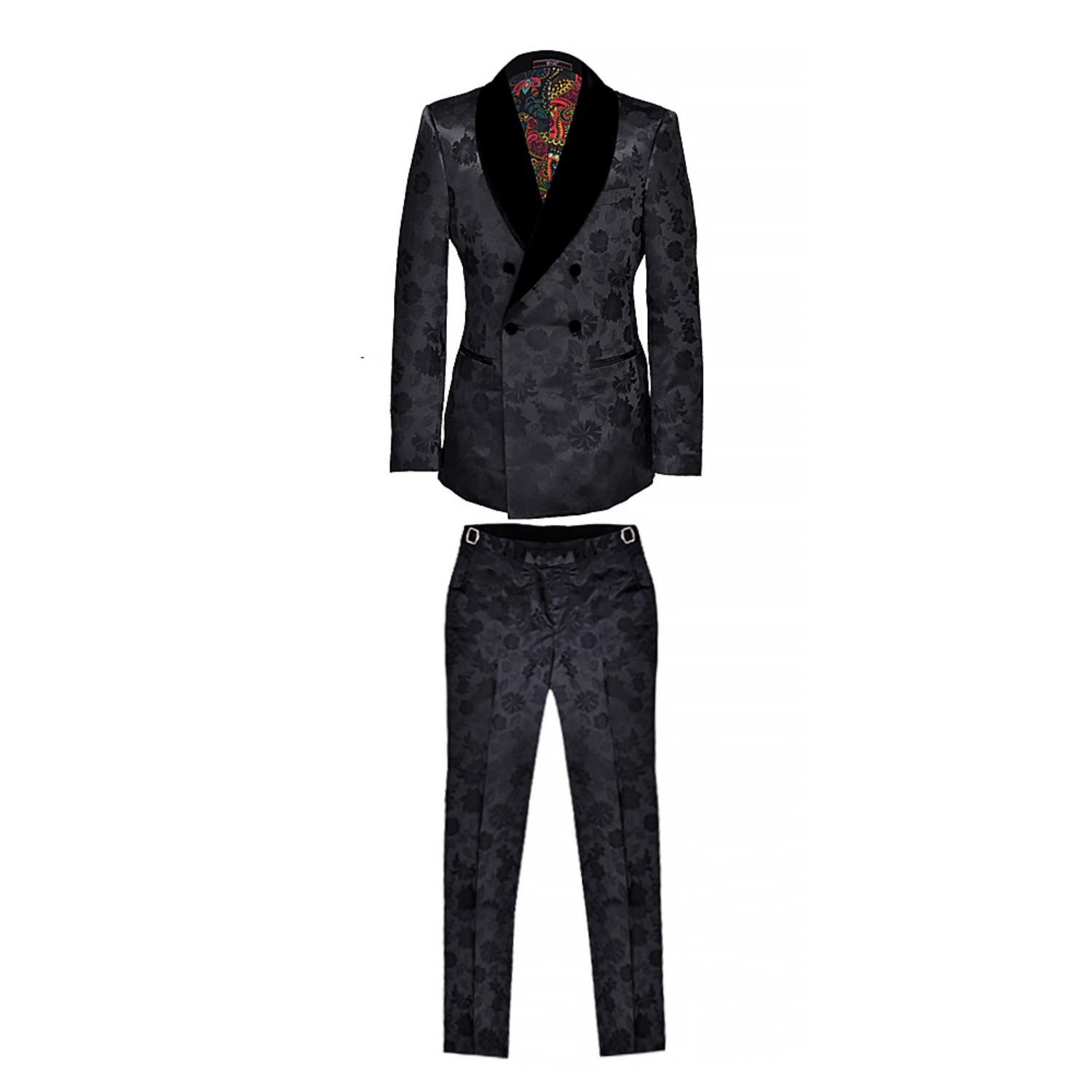 Dark Gold Double Breasted Jacquard Glamorous Wedding Suit with Velvet Lapel