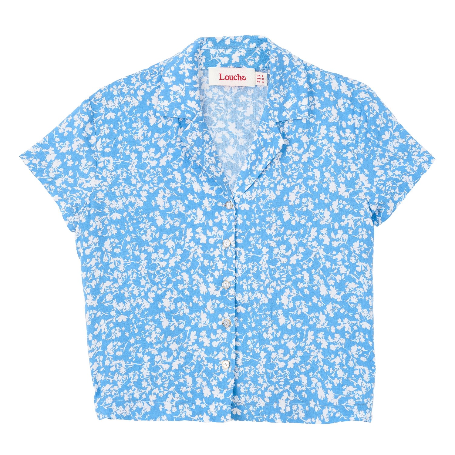 Louche Women's Marika Negative Floral Print Short Sleeve Shirt - Blue