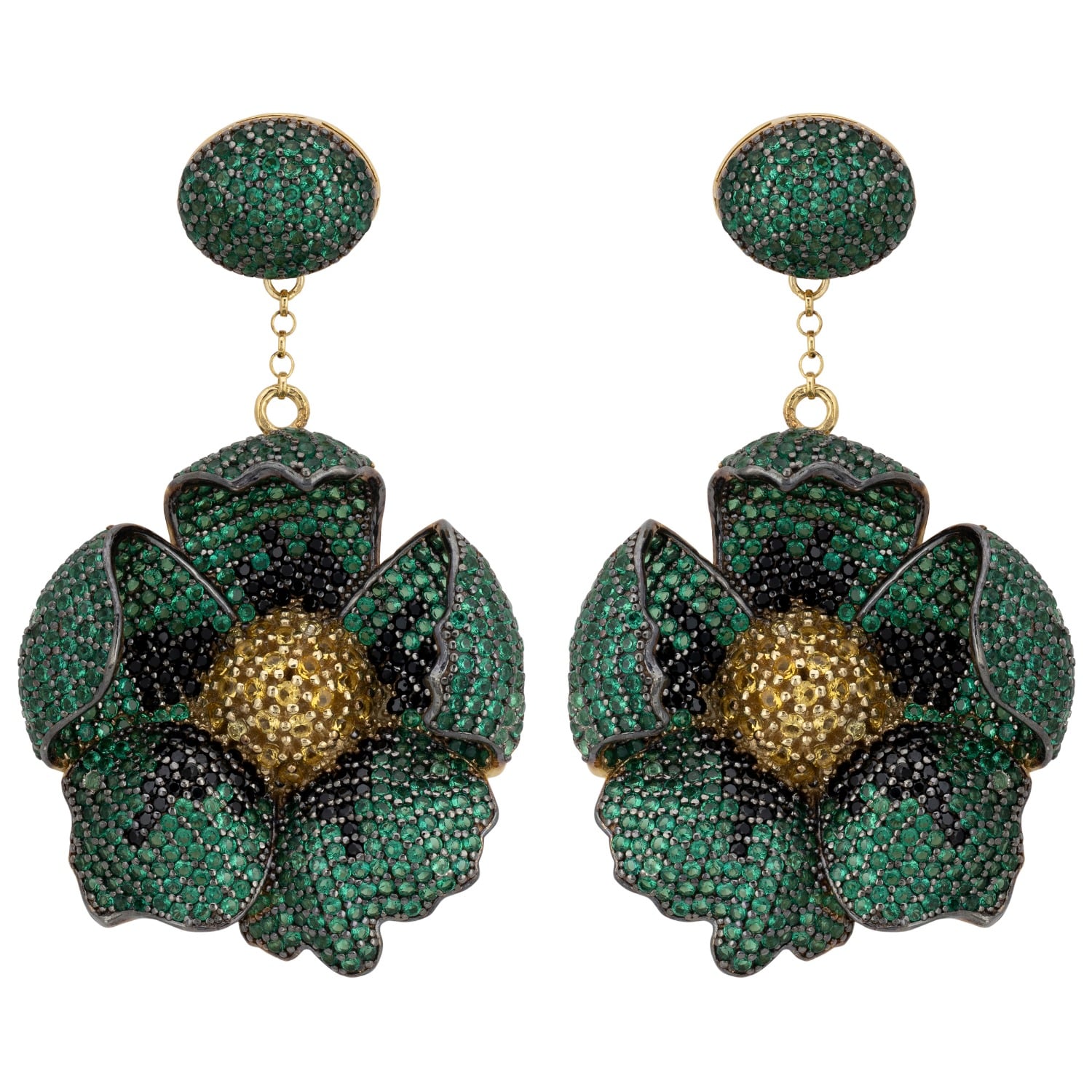 Latelita Women's Gold / Green / Yellow Poppy Flower Drop Earrings Emerald Gold