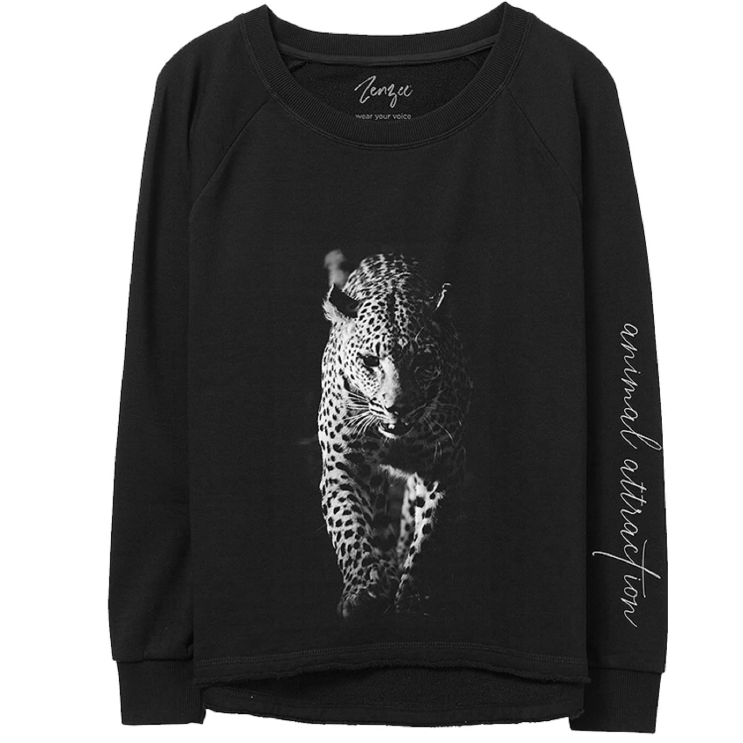 Women’s Black / White Leopard Animal Print Crewneck Sweatshirt Large Zenzee