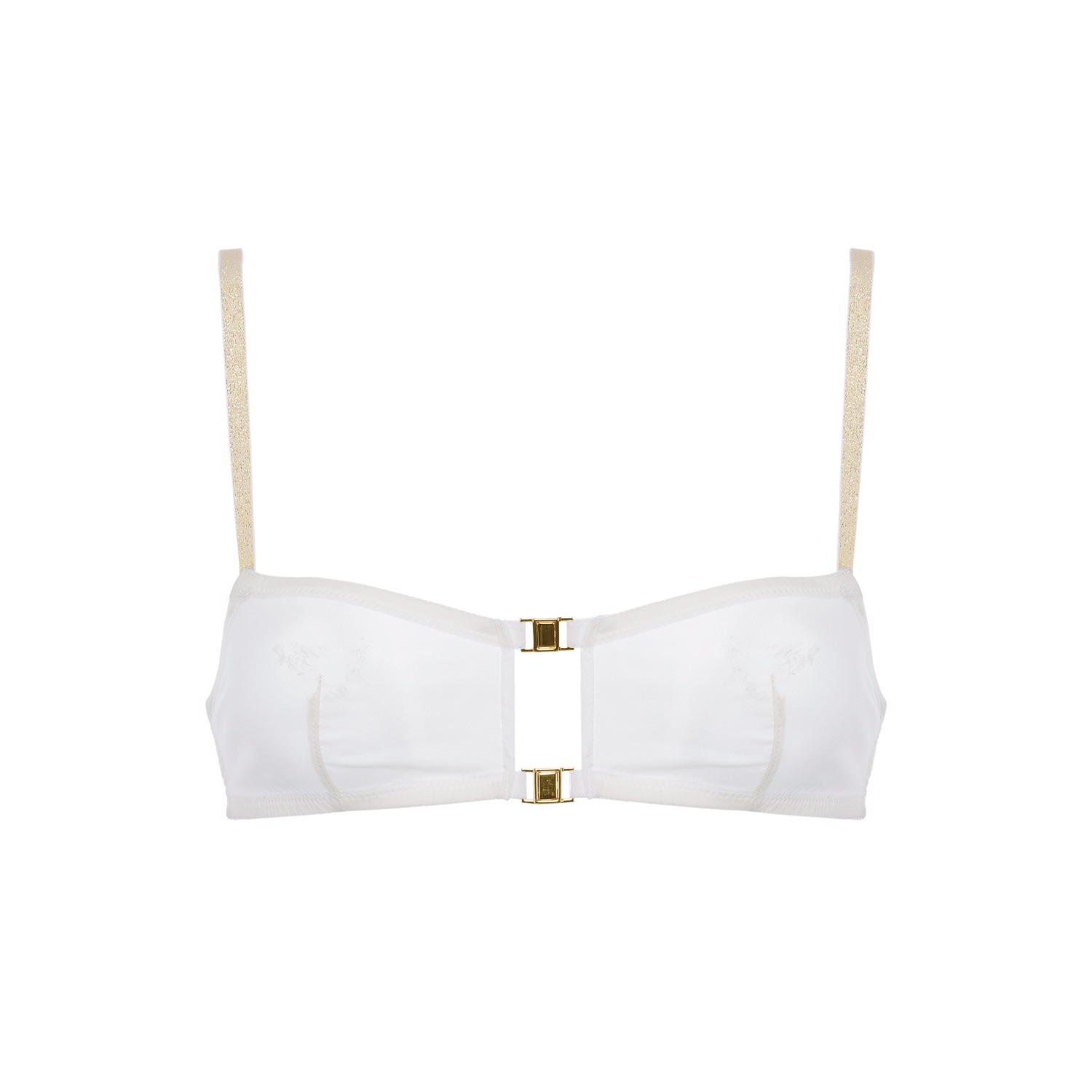 Women’s Neutrals / Gold / White Silk Wireless Bra - White & Gold - Yasmine M/L Saeta Paris