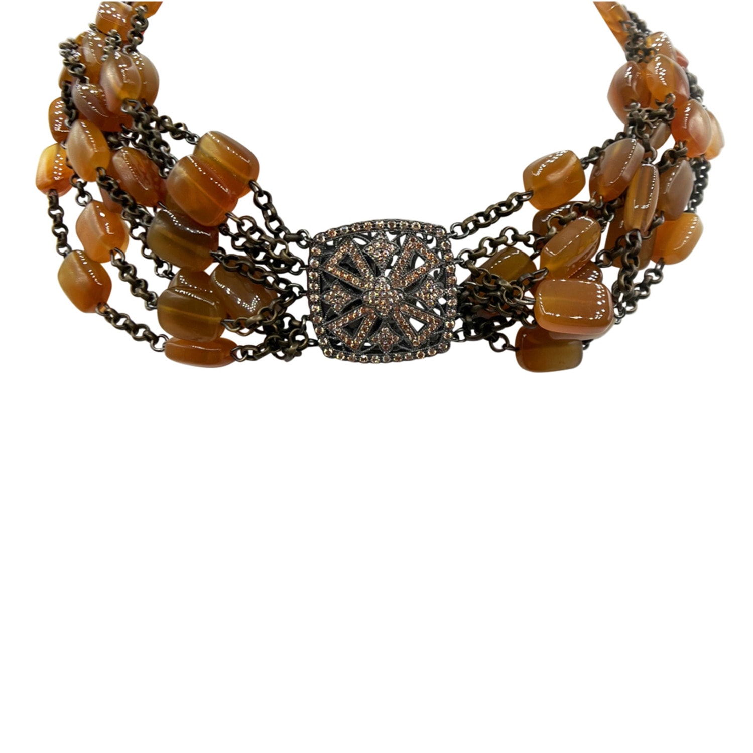 Women’s Brown Vintage Carnelian Beaded Neck With Sterling Clasp And Cubic Zirconium Michael Nash Jewelry