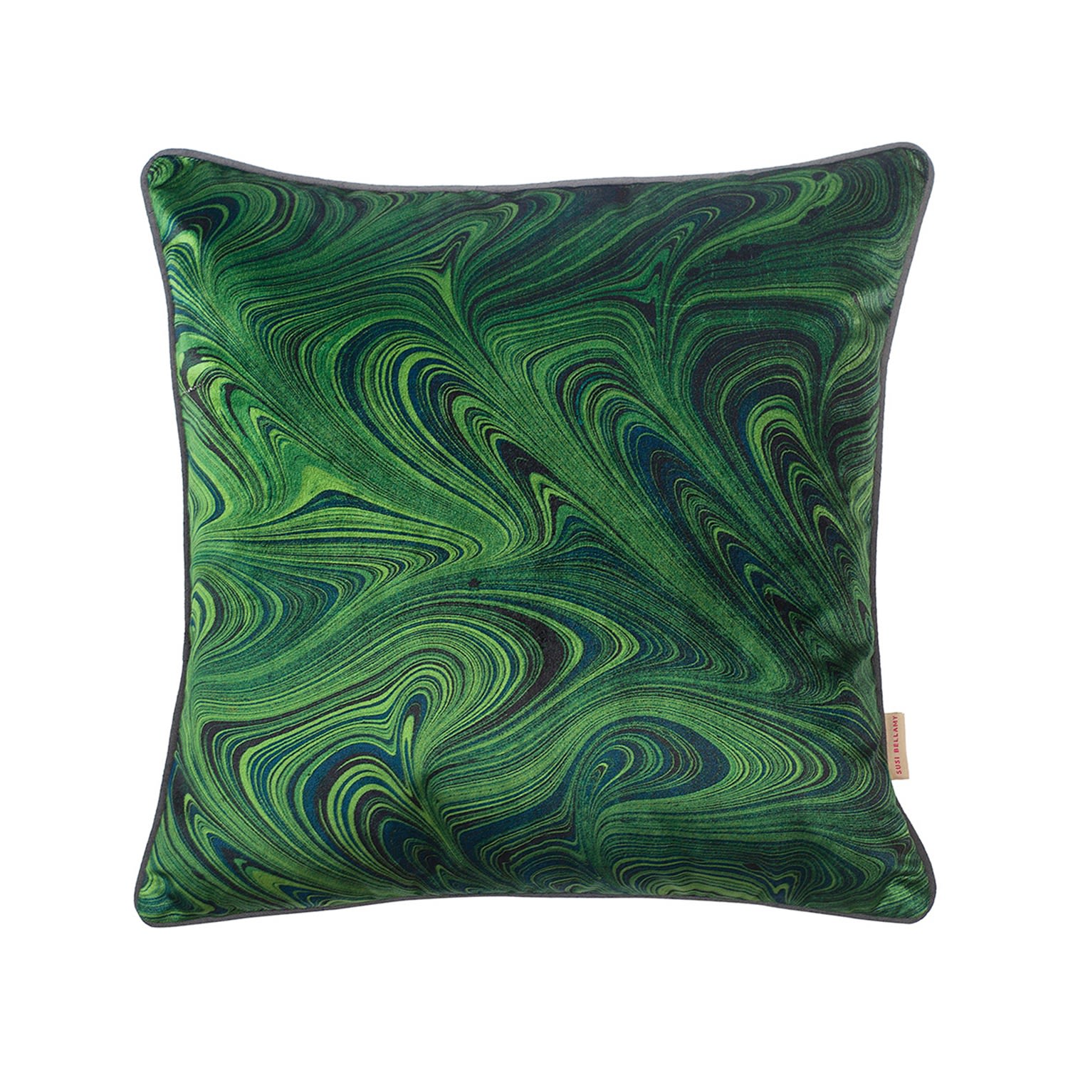 Green / Black Malachite Marbled Velvet Cushion Susi Bellamy