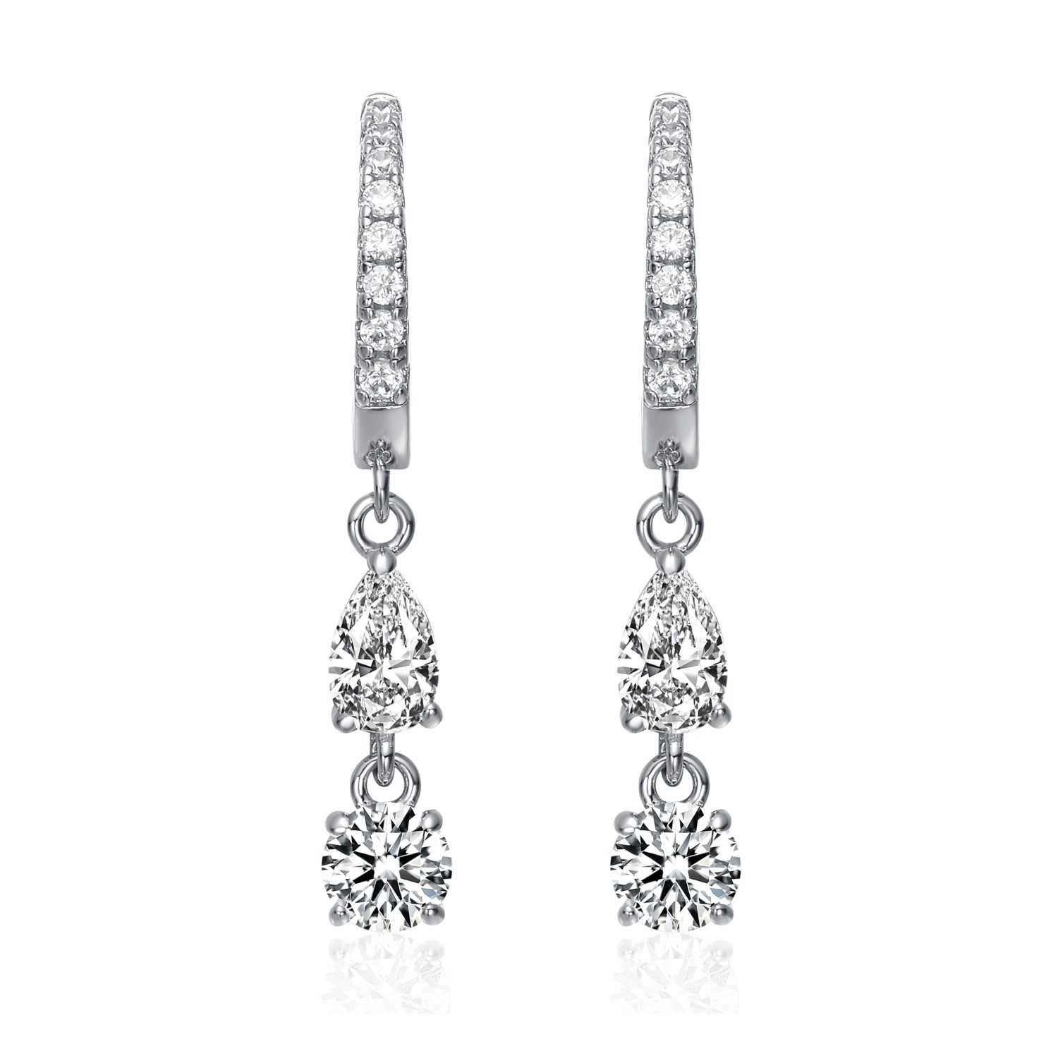 Genevive Jewelry Women's Rachel Glauber White Gold Plated Cubic Zirconia Two-stone Dangle Huggie Hoop Earrings In White