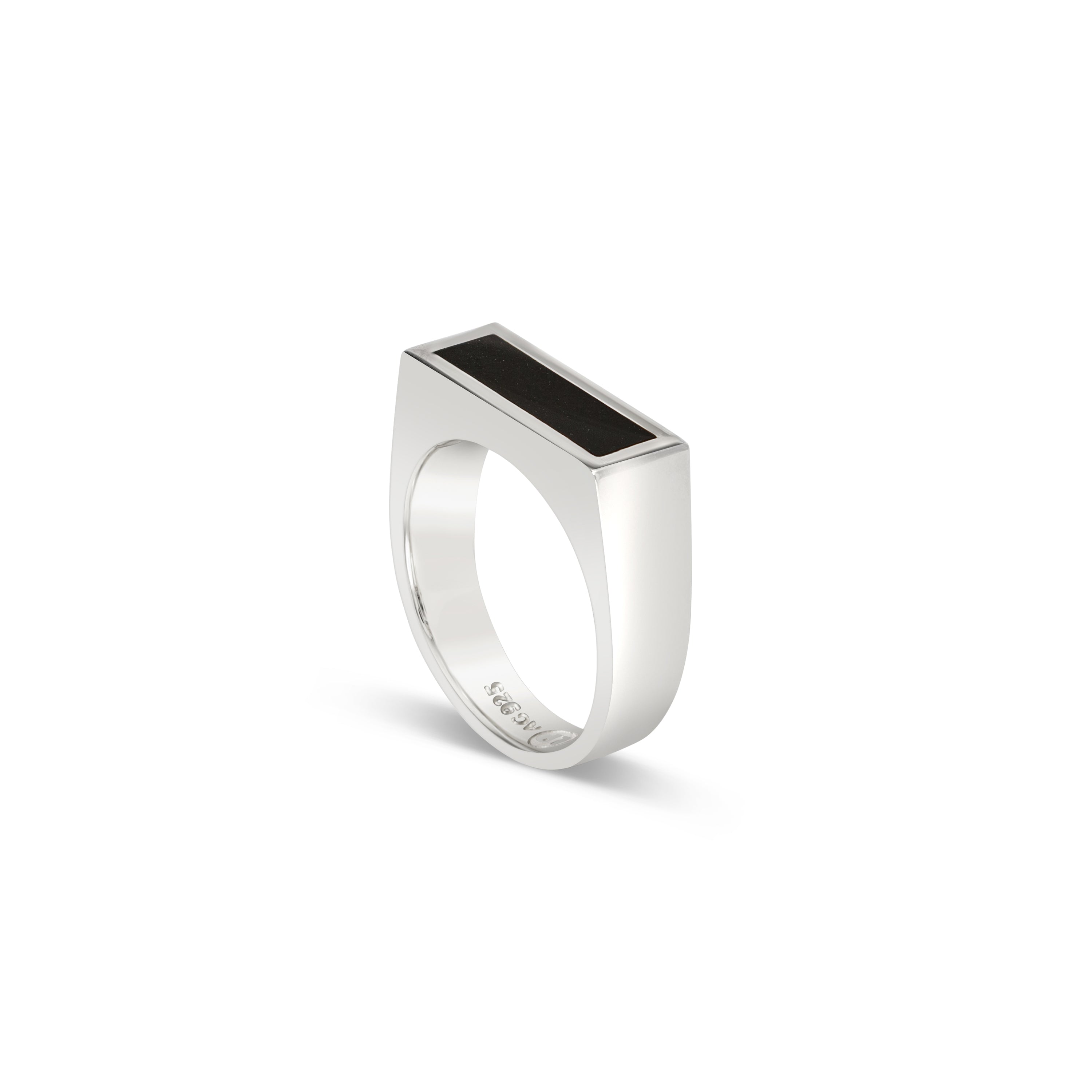 Loupn Men's Black / Silver Rectangle Black Onyx Ring - Sterling Silver - Polished In Multi