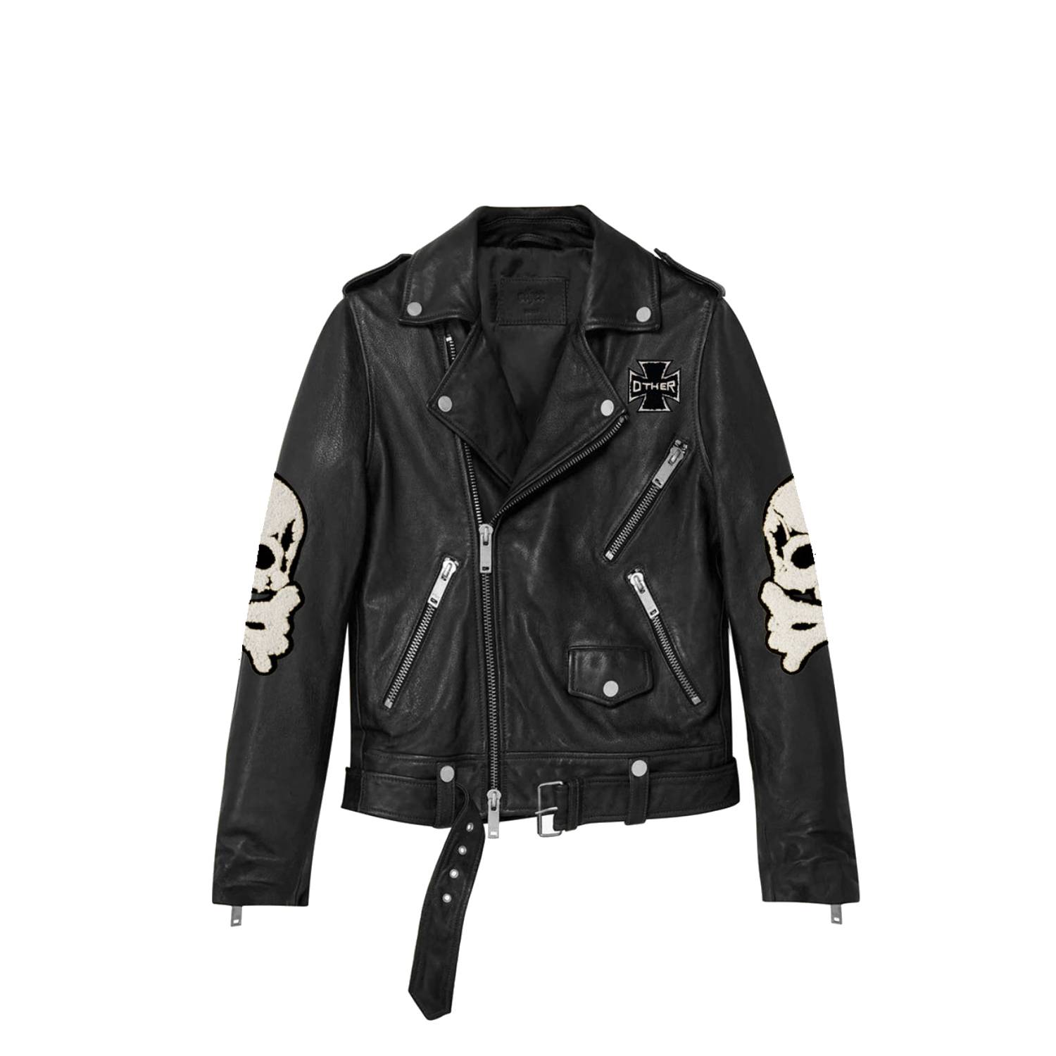 Women’s The Skull & Crossbones Patch Leather Biker Jacket Vintage Black Small OTHER UK