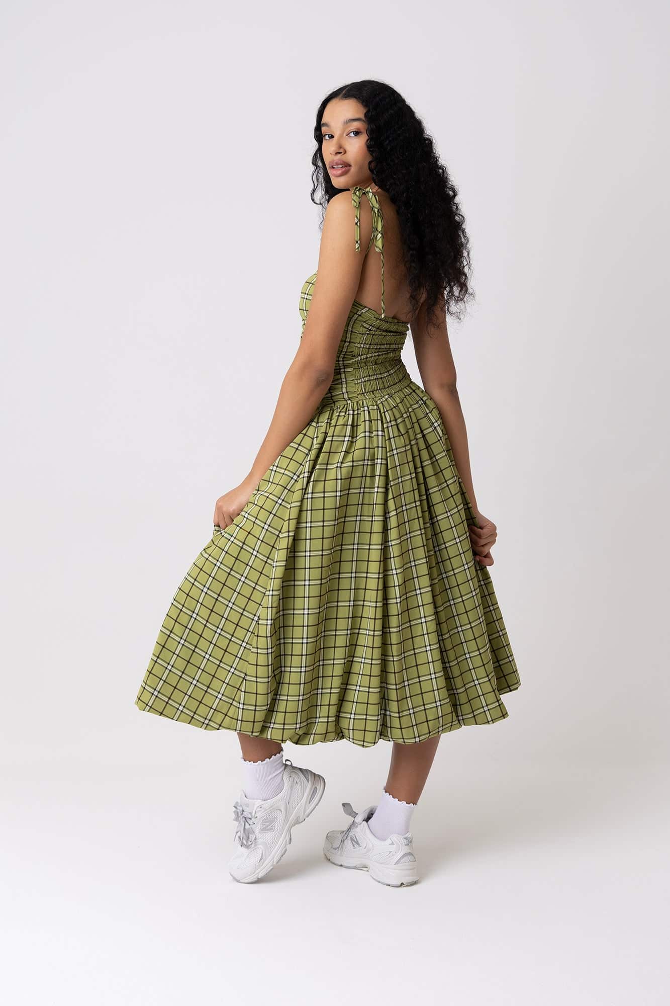 Cher Alexa Green Check Puffball Dress | AMY LYNN | Wolf & Badger