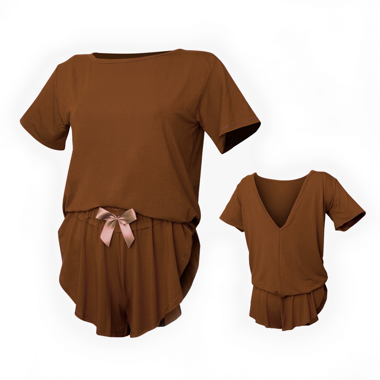 Women’s Brown Loose T-Shirt & Butterfly Shorts - Salted Caramel Medium Loreen Label