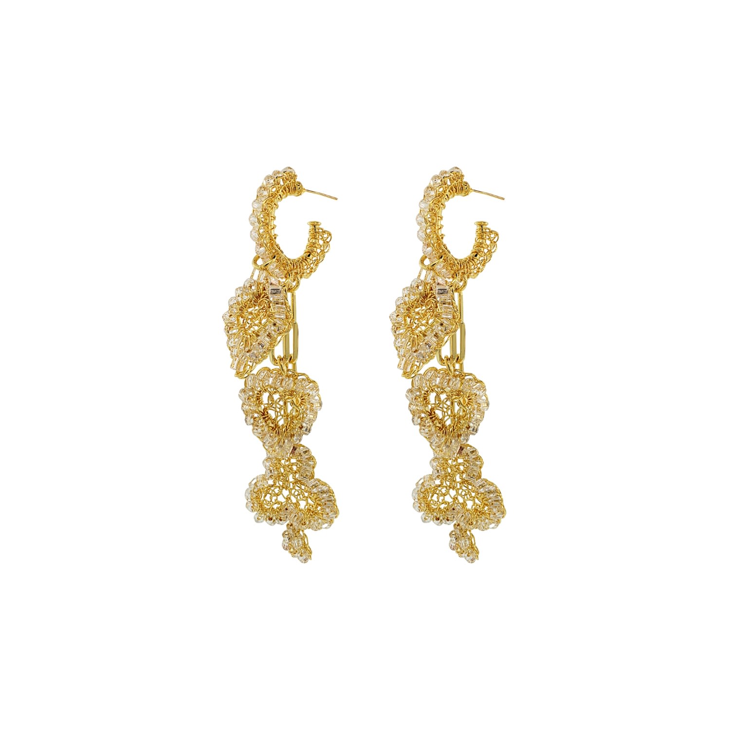 Lavish By Tricia Milaneze Women's Neutrals / Gold Clear & Gold Full House Handmade Crochet Earrings In Gold