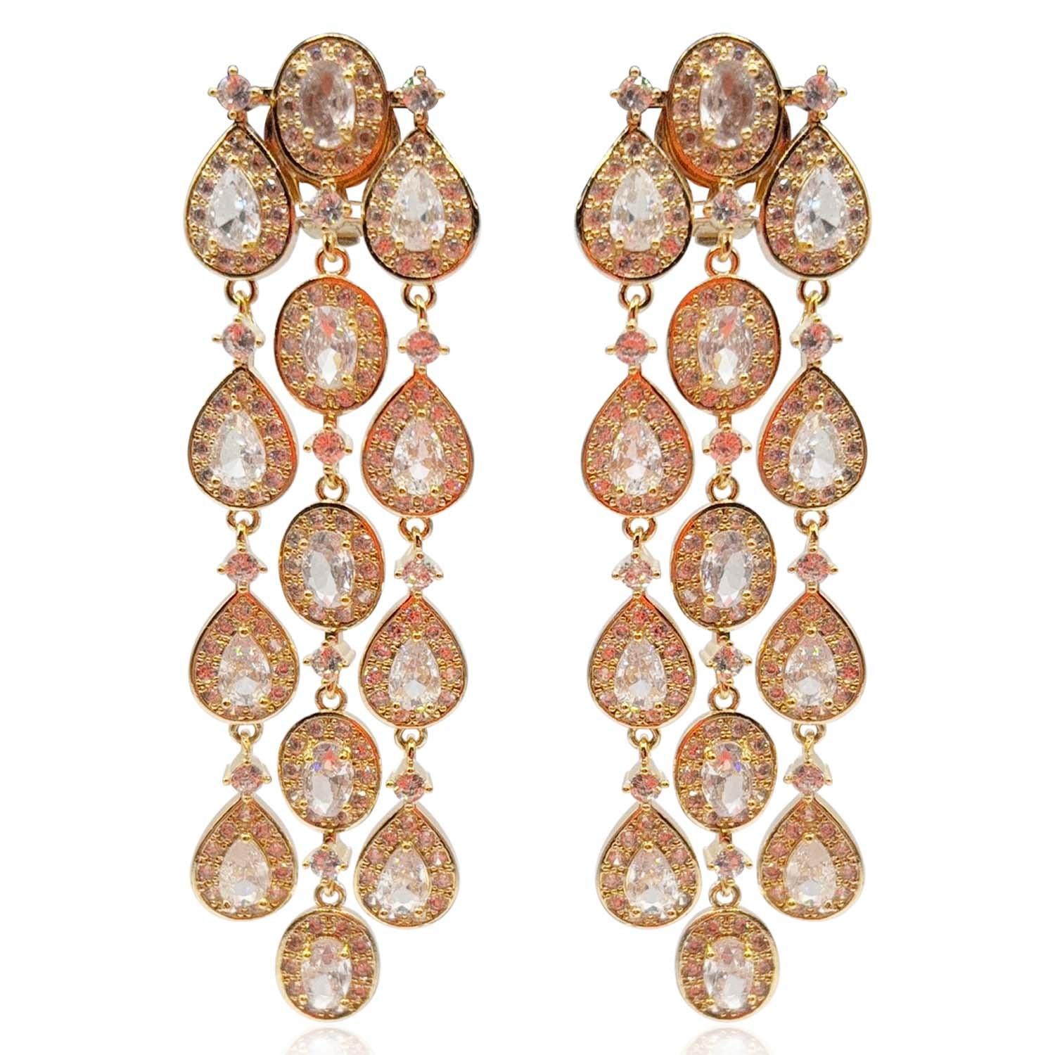 Michael Nash Jewelry Women's Neutrals Multi Shape Crystal Drop Clip On Earrings Set In Gold Plate