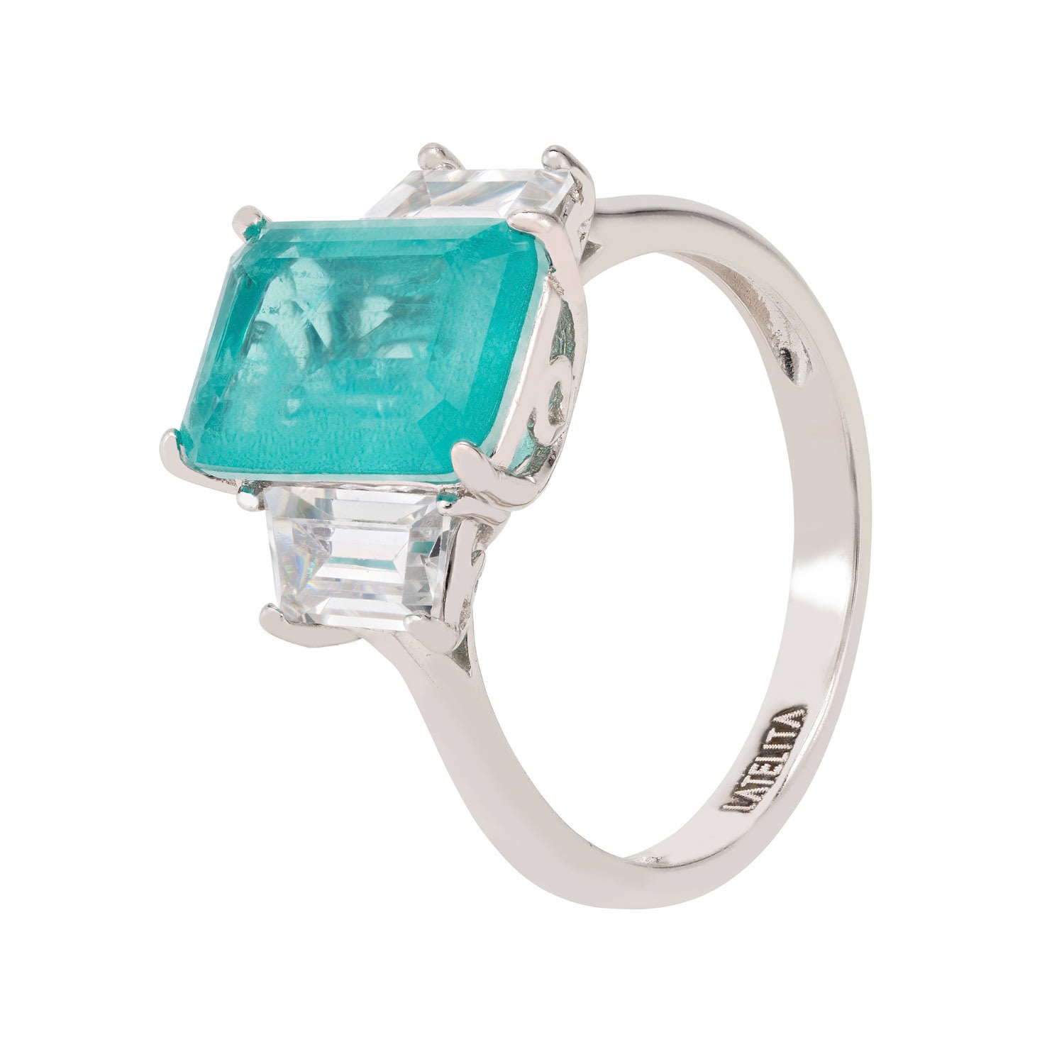 Women’s Silver / Green / Blue Georgina Gemstone Cocktail Ring Silver Paraiba Tourmaline Latelita