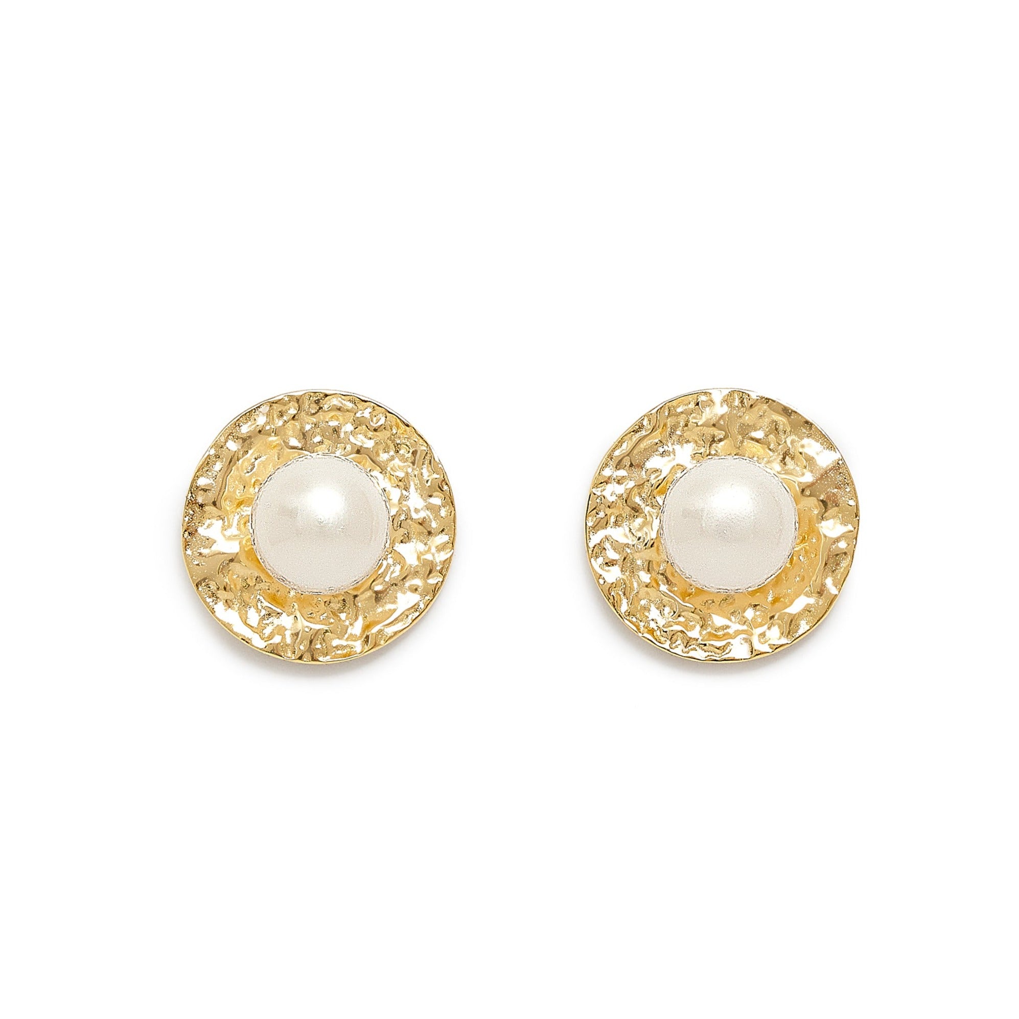 Women’s Gold / White Credo Gold Brushed Stud Earrings With Cultured Freshwater Pearls Pearls of the Orient Online