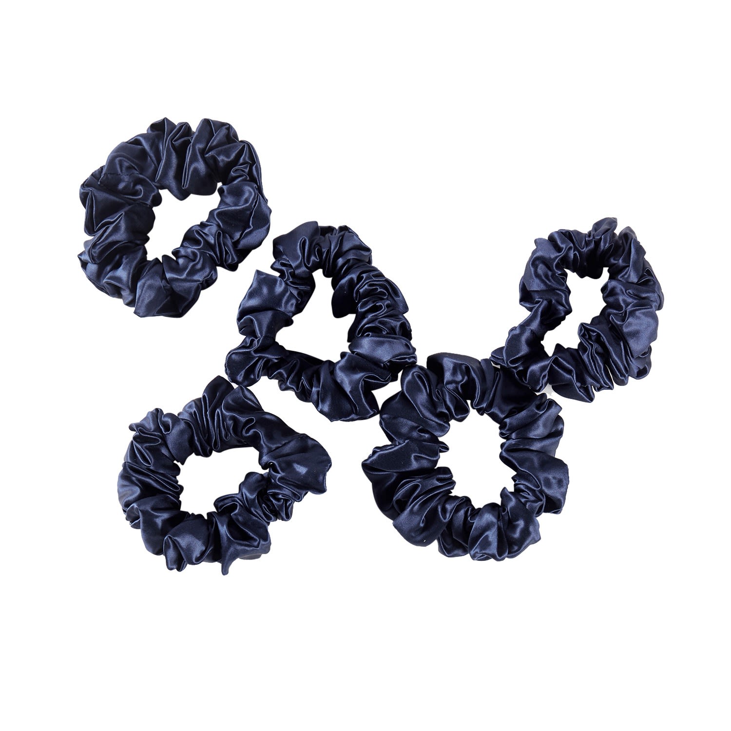 Women's Blue Pure Mulberry Silk Regular Scrunchie Set Of Five In Navy | One Size | Soft Strokes Silk