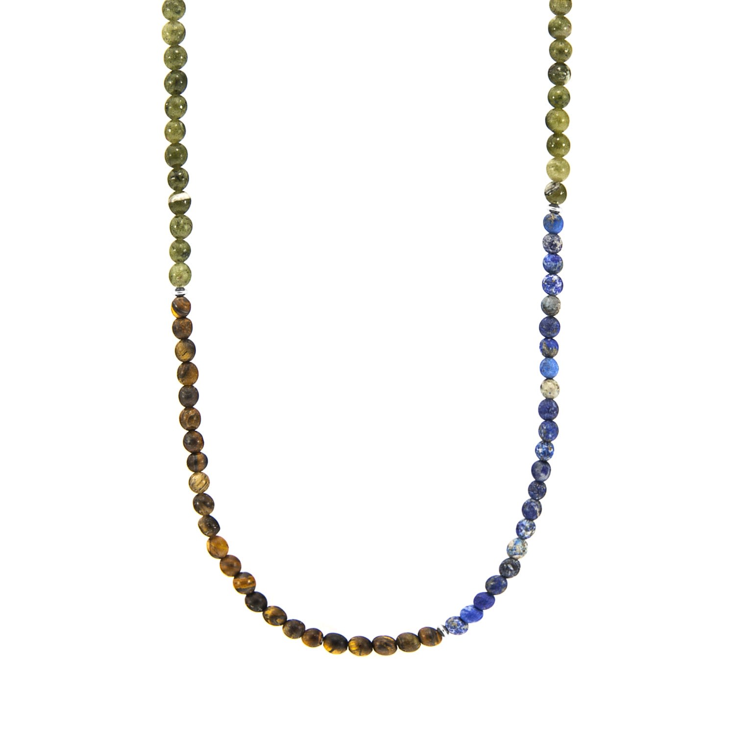 Men’s Brown Tigers Eye, Blue Sodalite & Green Jade Isaac Silver & Stone Skinny Necklace X Wrap Bracelet Anchor & Crew